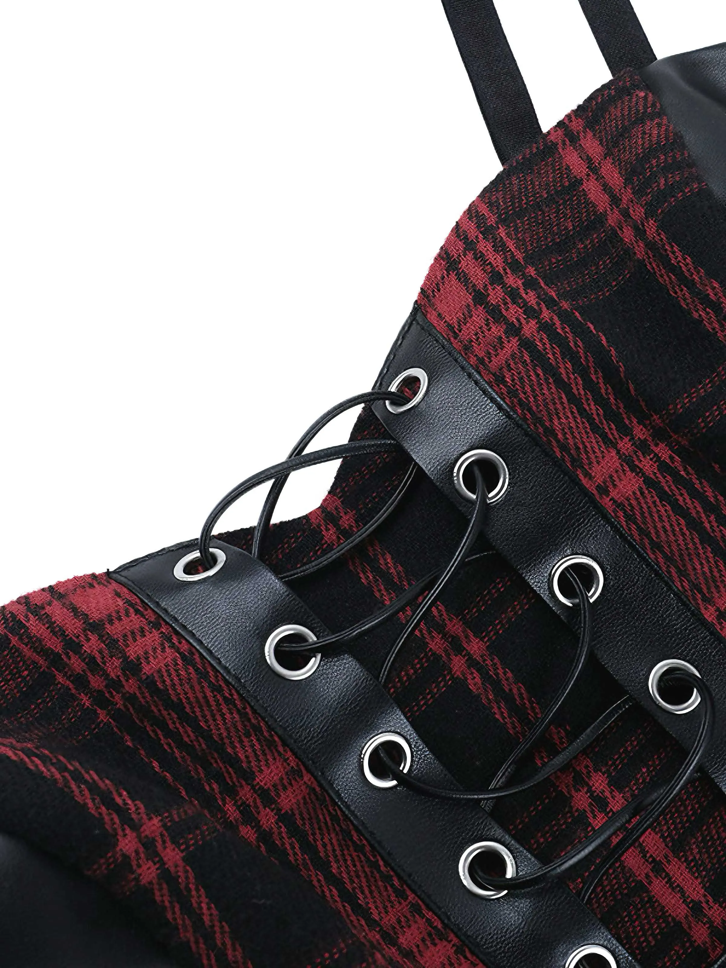 1980s Gothic Punk Leather Plaids Corset Dress sold by Retro Stage product image thumbnail 4