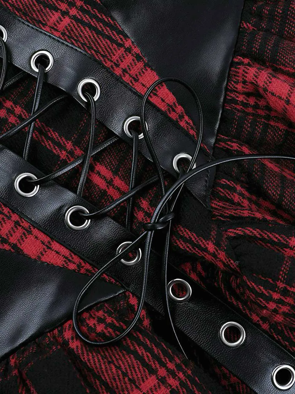 1980s Gothic Punk Leather Plaids Corset Dress sold by Retro Stage product image thumbnail 3