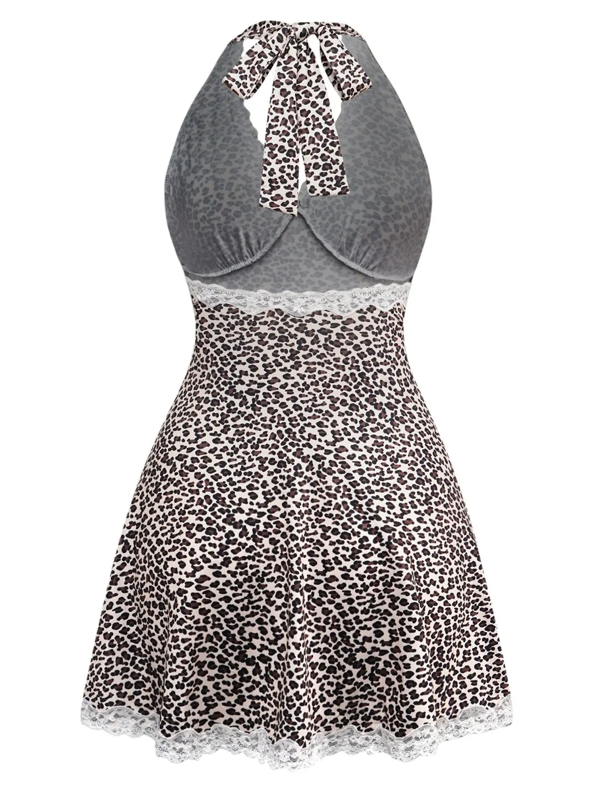 1960s Leopard Print Lace Trim Halter Nightgown sold by Retro Stage product image thumbnail 2