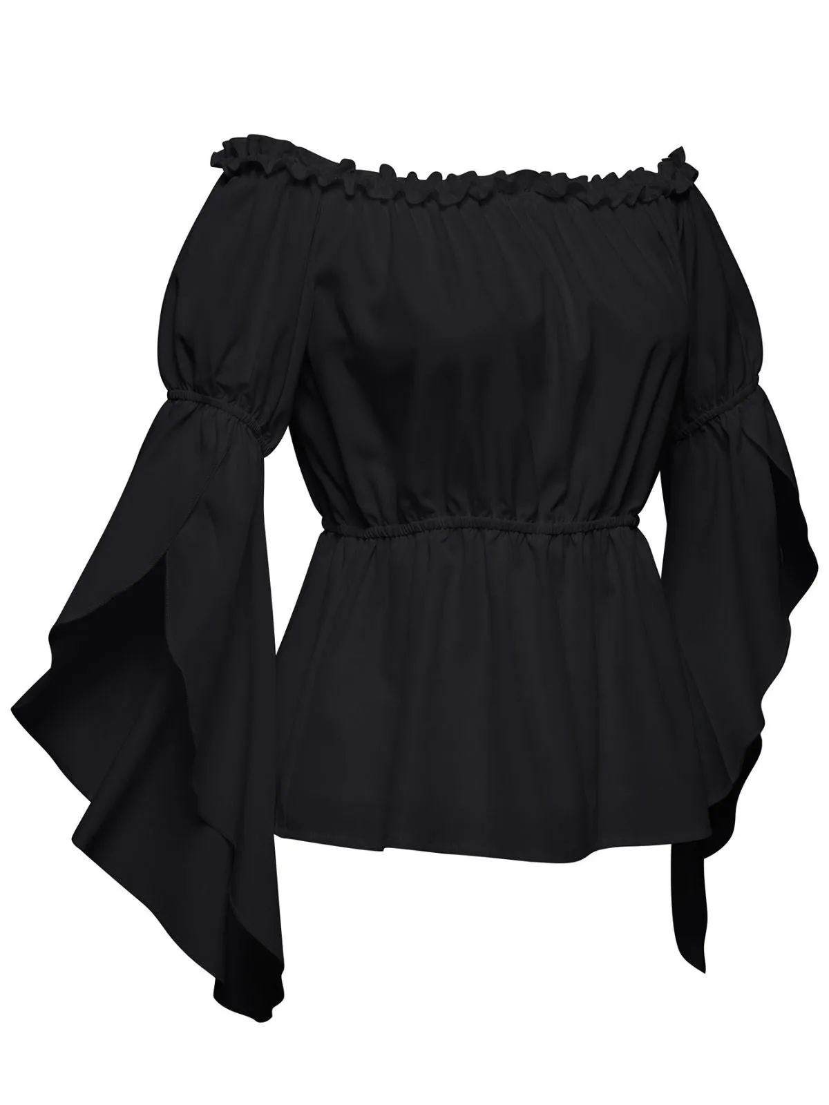 1930s Ruffled Bell Sleeve Off-Shoulder Solid Top sold by Retro Stage product image thumbnail 4