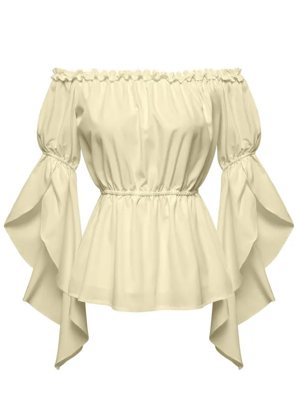 1930s Ruffled Bell Sleeve Off-Shoulder Solid Top sold by Retro Stage