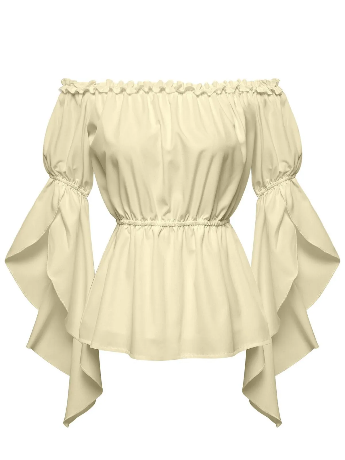 1930s Ruffled Bell Sleeve Off-Shoulder Solid Top sold by Retro Stage