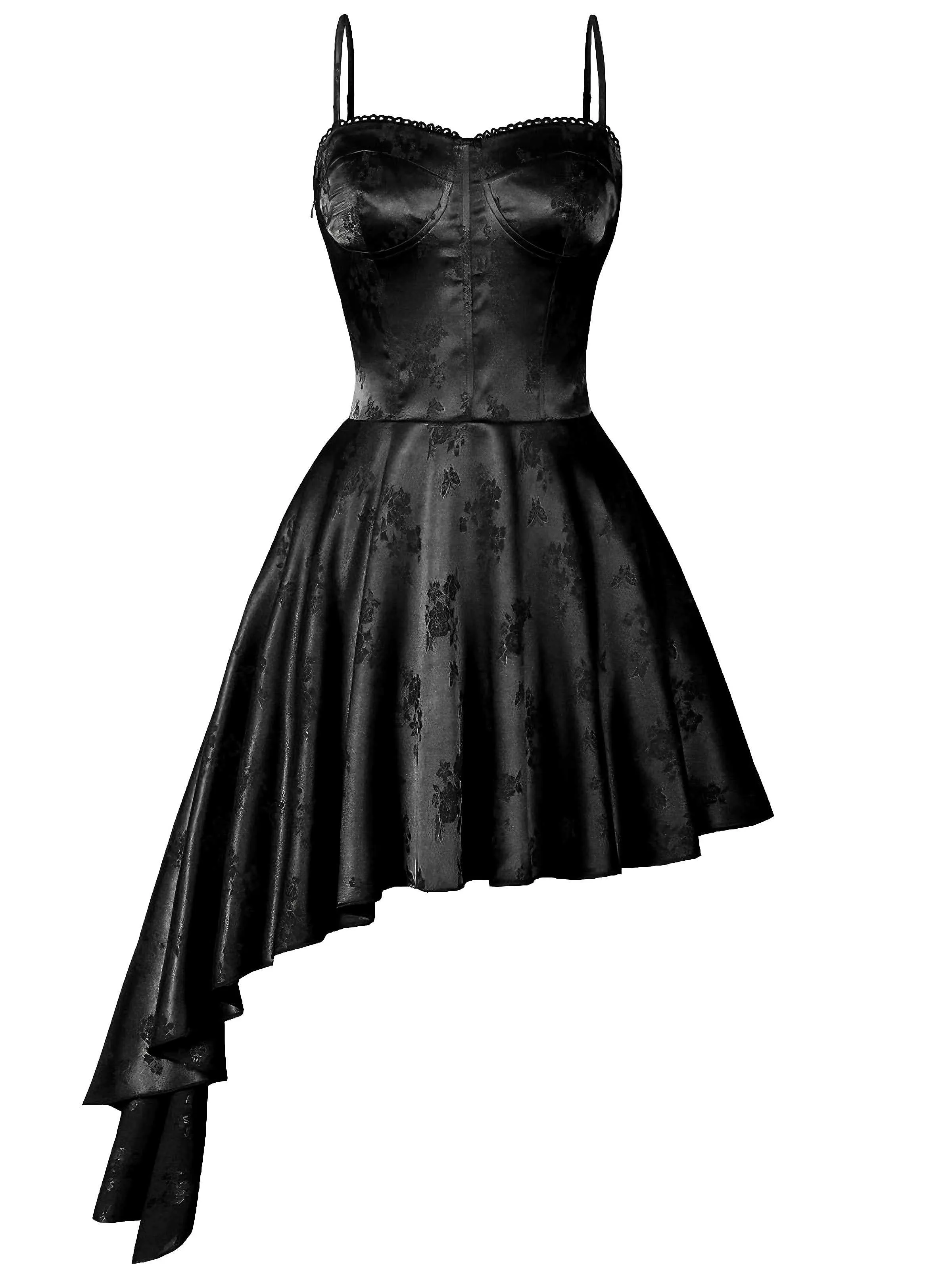 1980s Spaghetti Strap Asymmetrical Satin Dress sold by Retro Stage