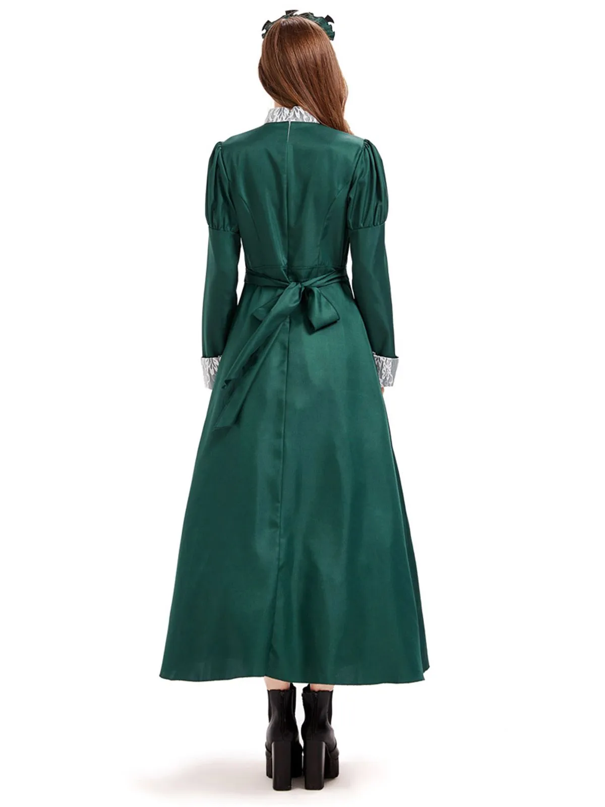 Green 1950s Victorian Satin Long Maid Dress sold by Retro Stage product image thumbnail 3