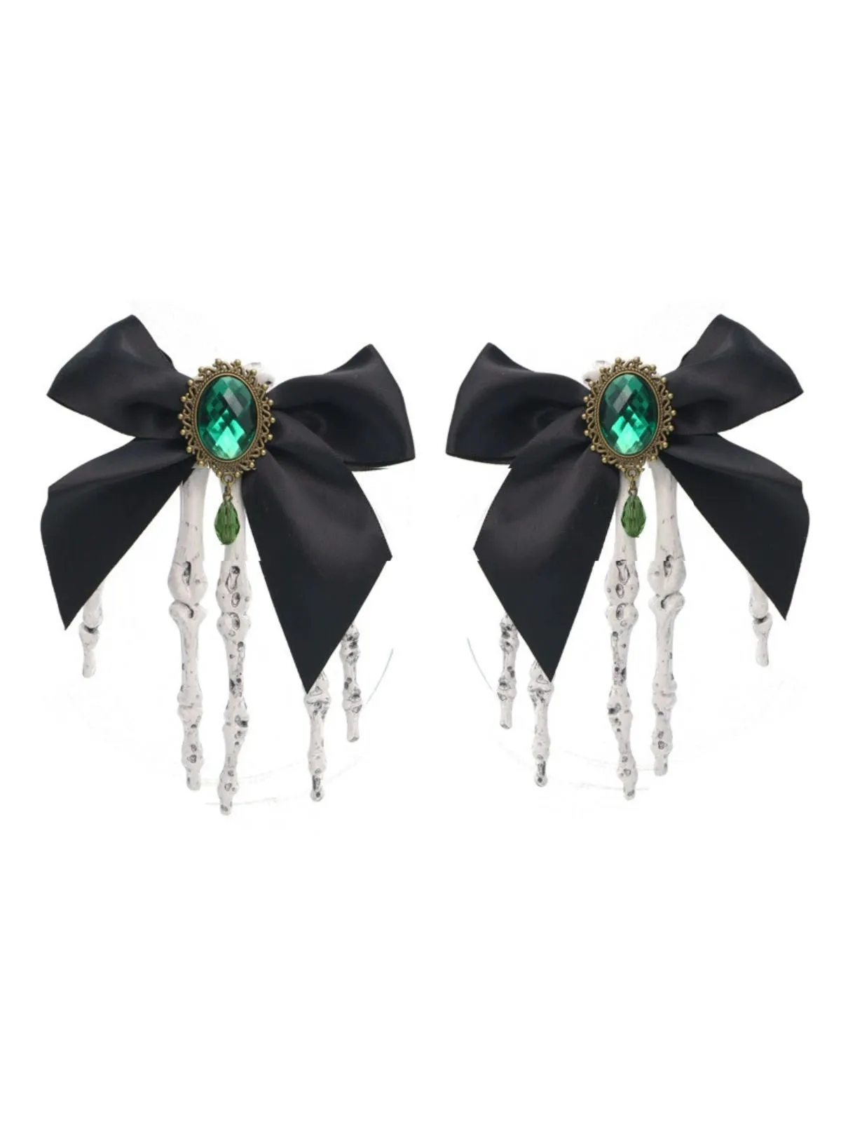 Black Gothic Bow Skeleton Hand Hair Clip sold by Retro Stage product image thumbnail 2