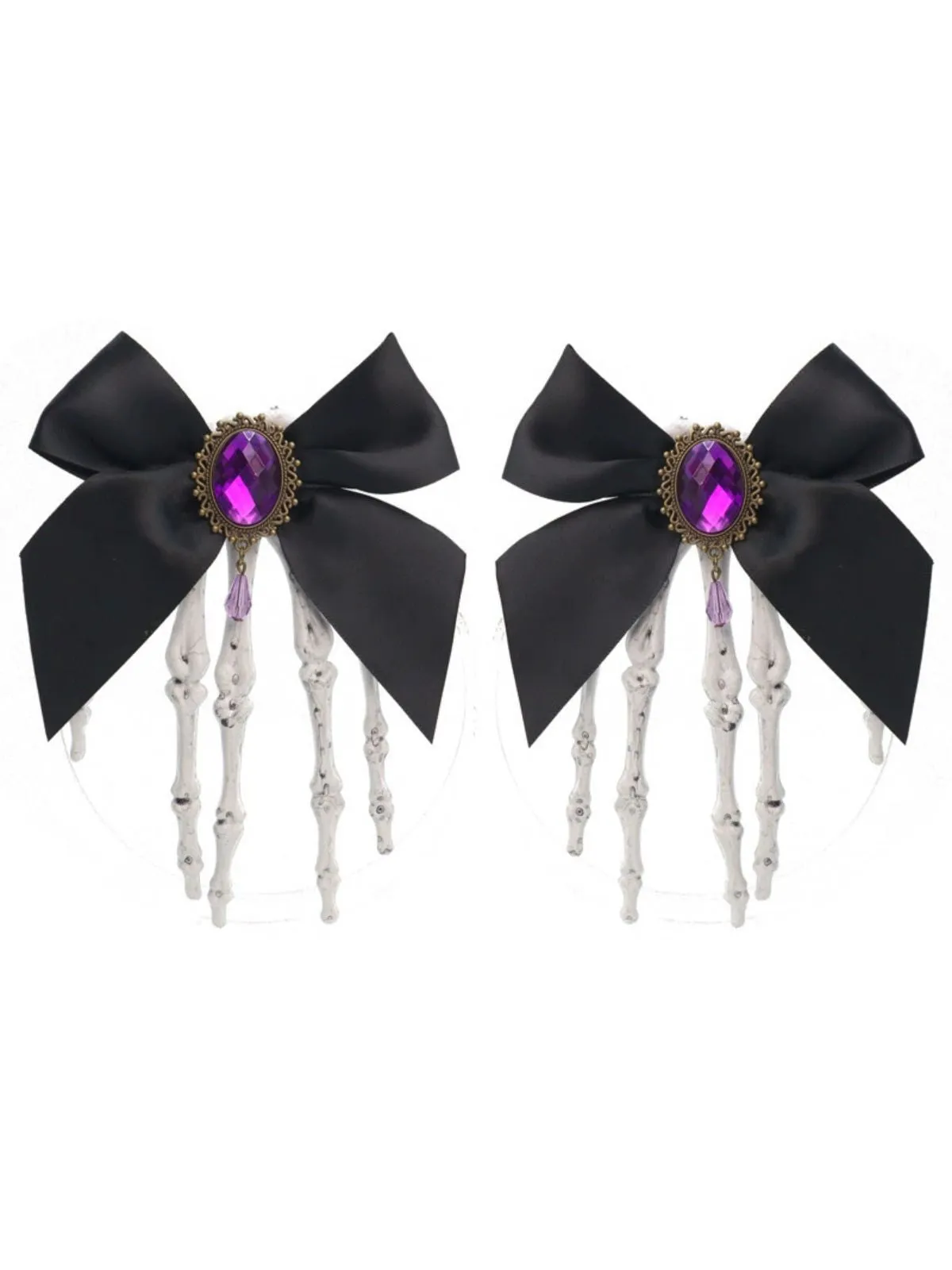 Black Gothic Bow Skeleton Hand Hair Clip sold by Retro Stage product image thumbnail 5