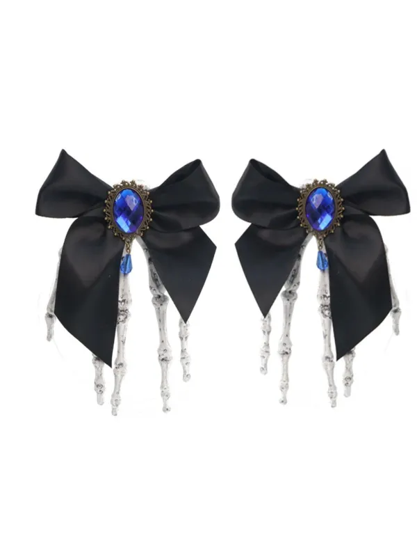 Black Gothic Bow Skeleton Hand Hair Clip sold by Retro Stage