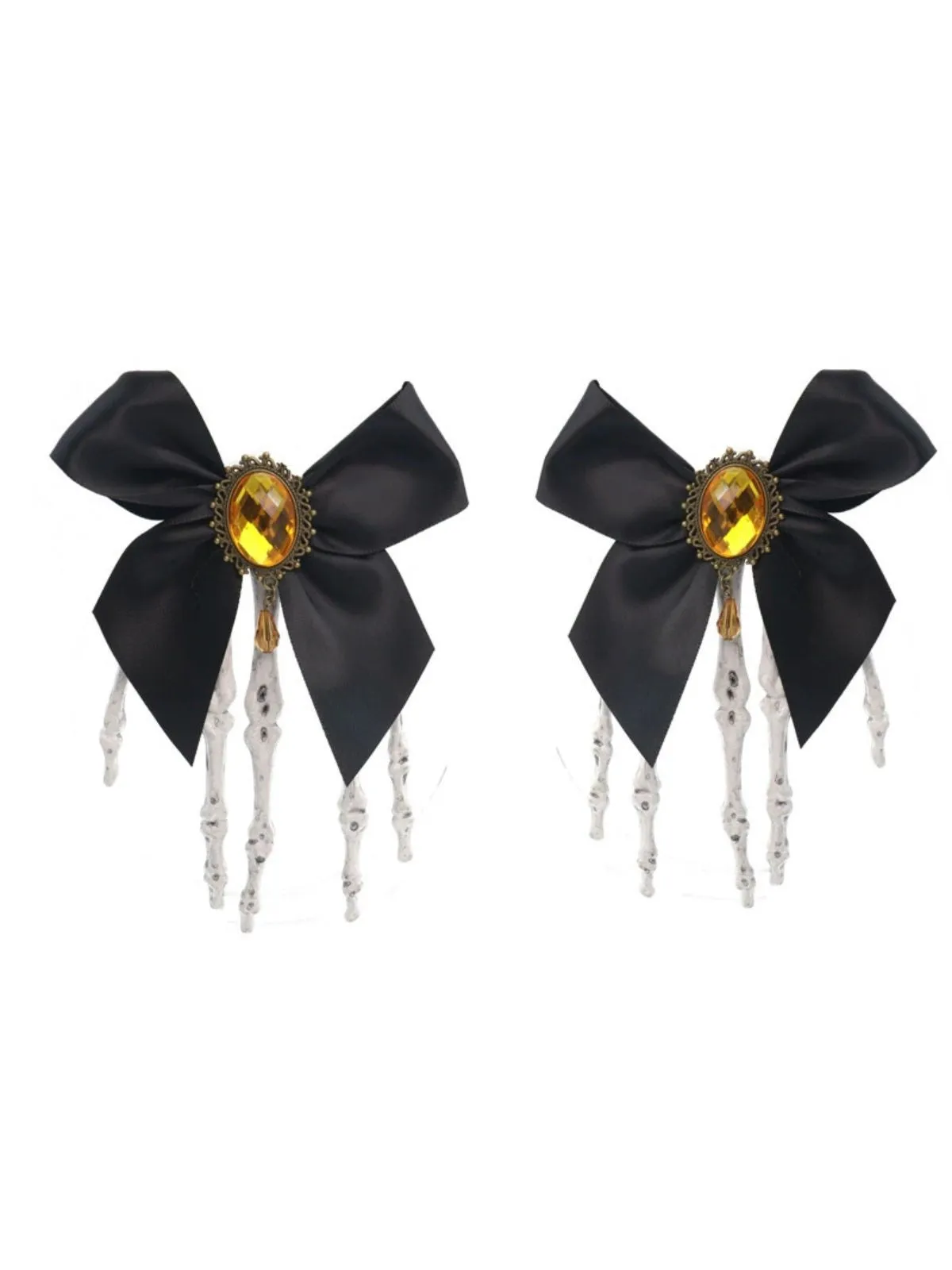 Black Gothic Bow Skeleton Hand Hair Clip sold by Retro Stage product image thumbnail 4