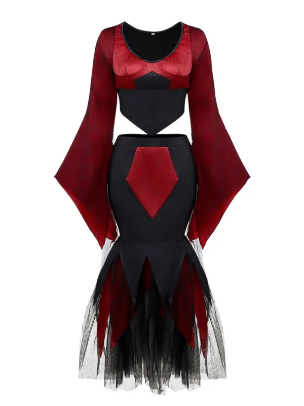 2PCS Red 1930s Wicked Cheetah Mesh Top & Mermaid Skirt sold by Retro Stage