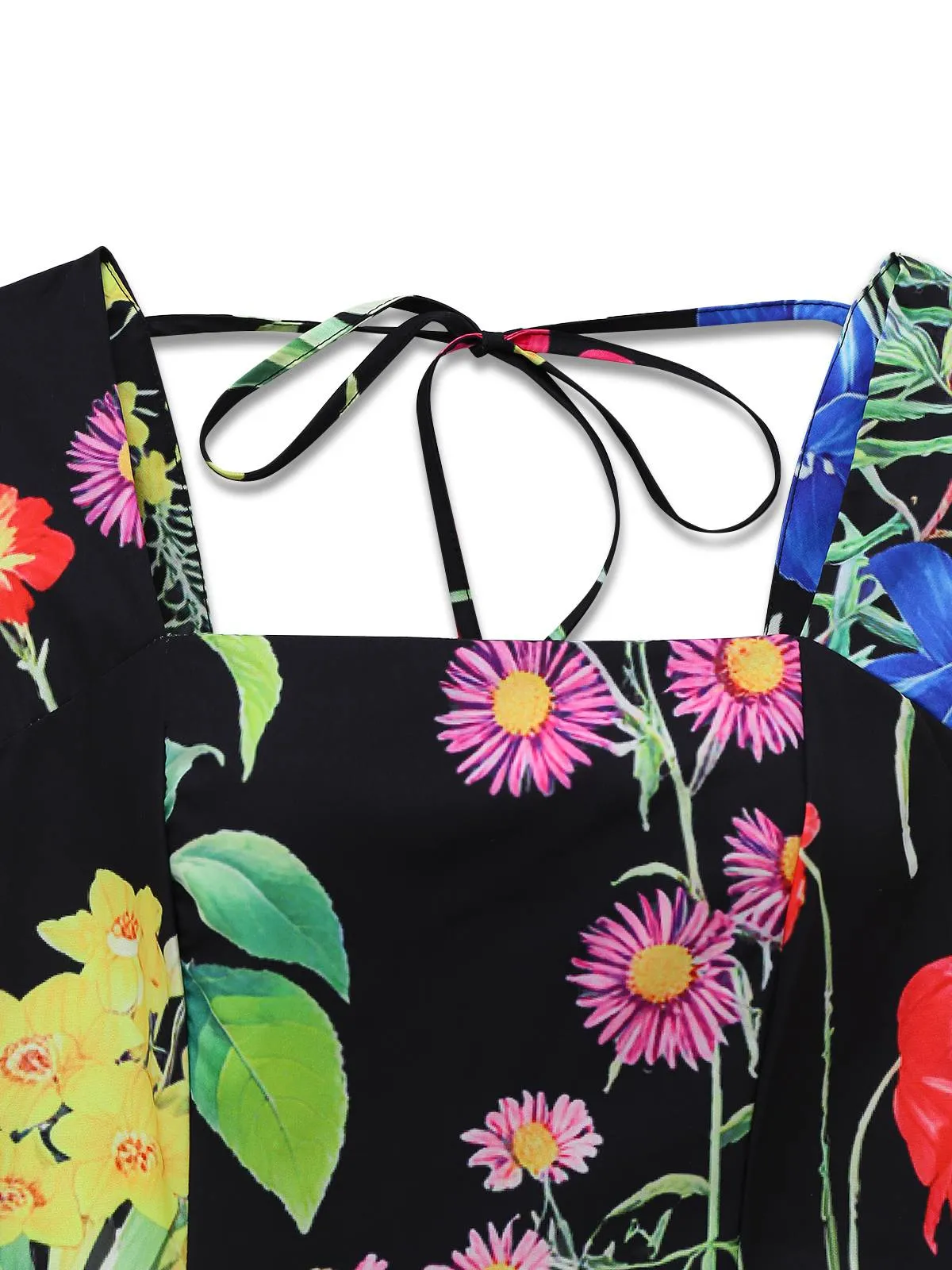 Black 1930s Square Neck Floral Maxi Dress sold by Retro Stage product image thumbnail 3