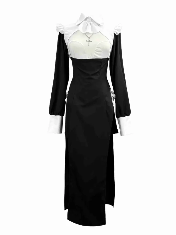 Black & White 1960s Colorblock Nun Cosplay Dress sold by Retro Stage