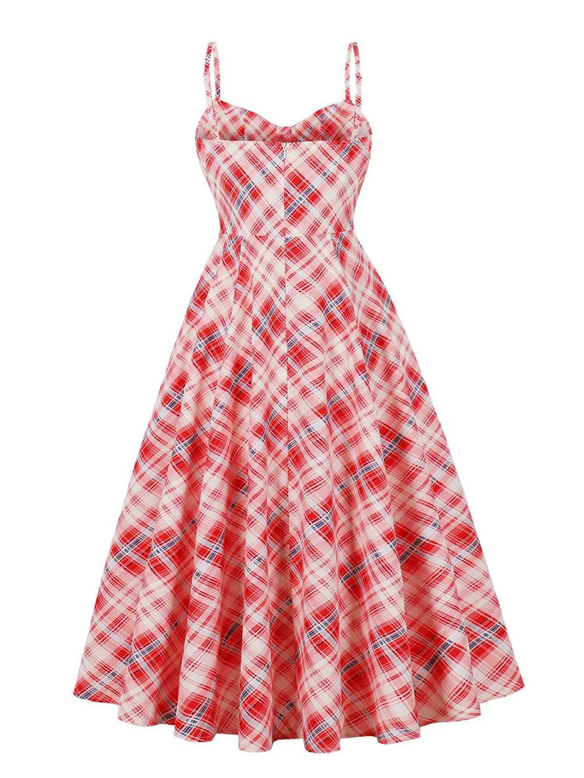 Red 1950s Spaghetti Straps Plaid Swing Dress sold by Retro Stage product image thumbnail 2