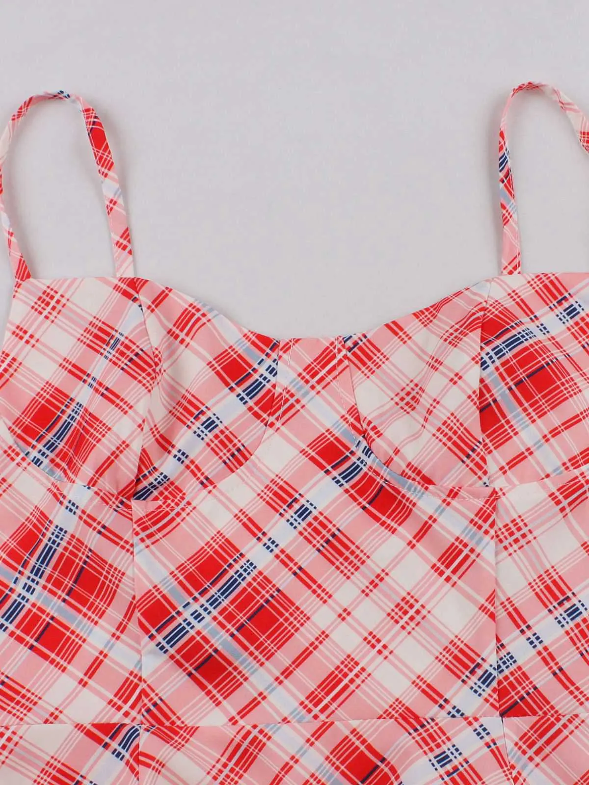Red 1950s Spaghetti Straps Plaid Swing Dress sold by Retro Stage product image thumbnail 3