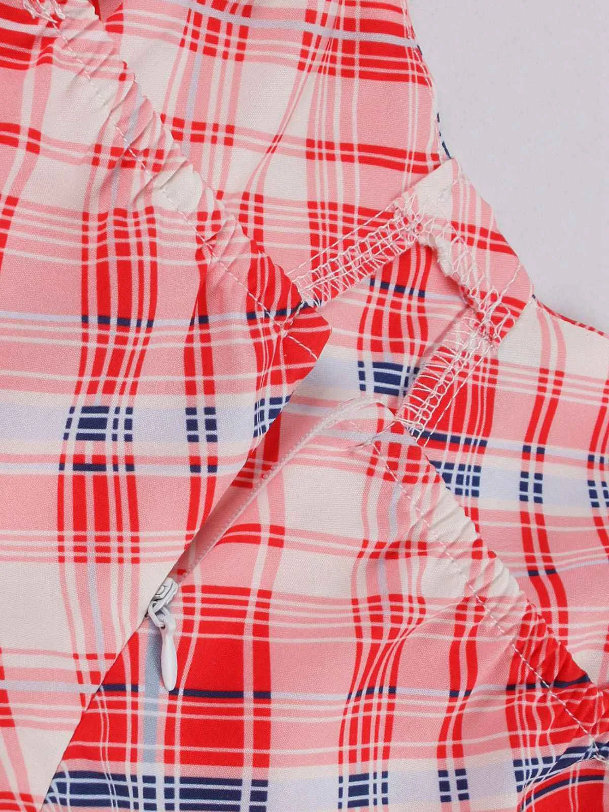 Red 1950s Spaghetti Straps Plaid Swing Dress sold by Retro Stage product image thumbnail 5