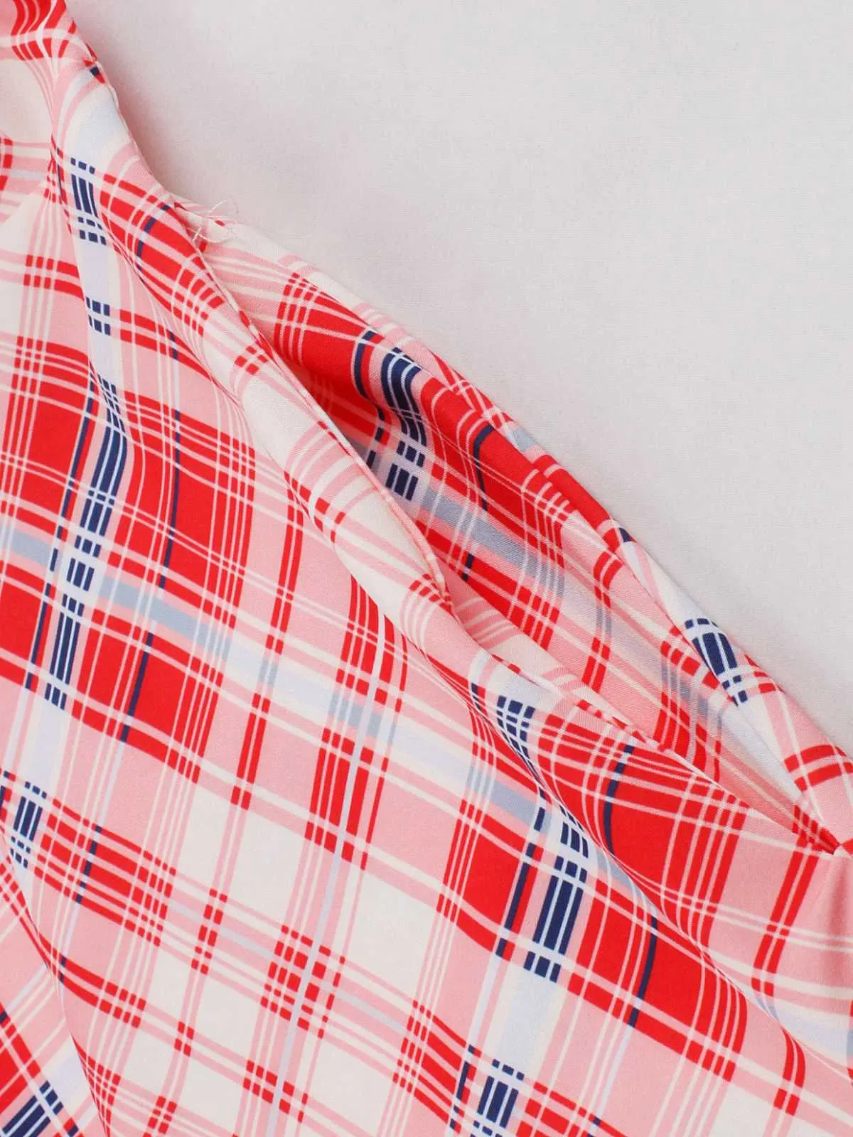 Red 1950s Spaghetti Straps Plaid Swing Dress sold by Retro Stage product image thumbnail 4