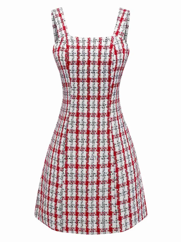 Red 1960s Plaid Tweed Vest Dress sold by Retro Stage