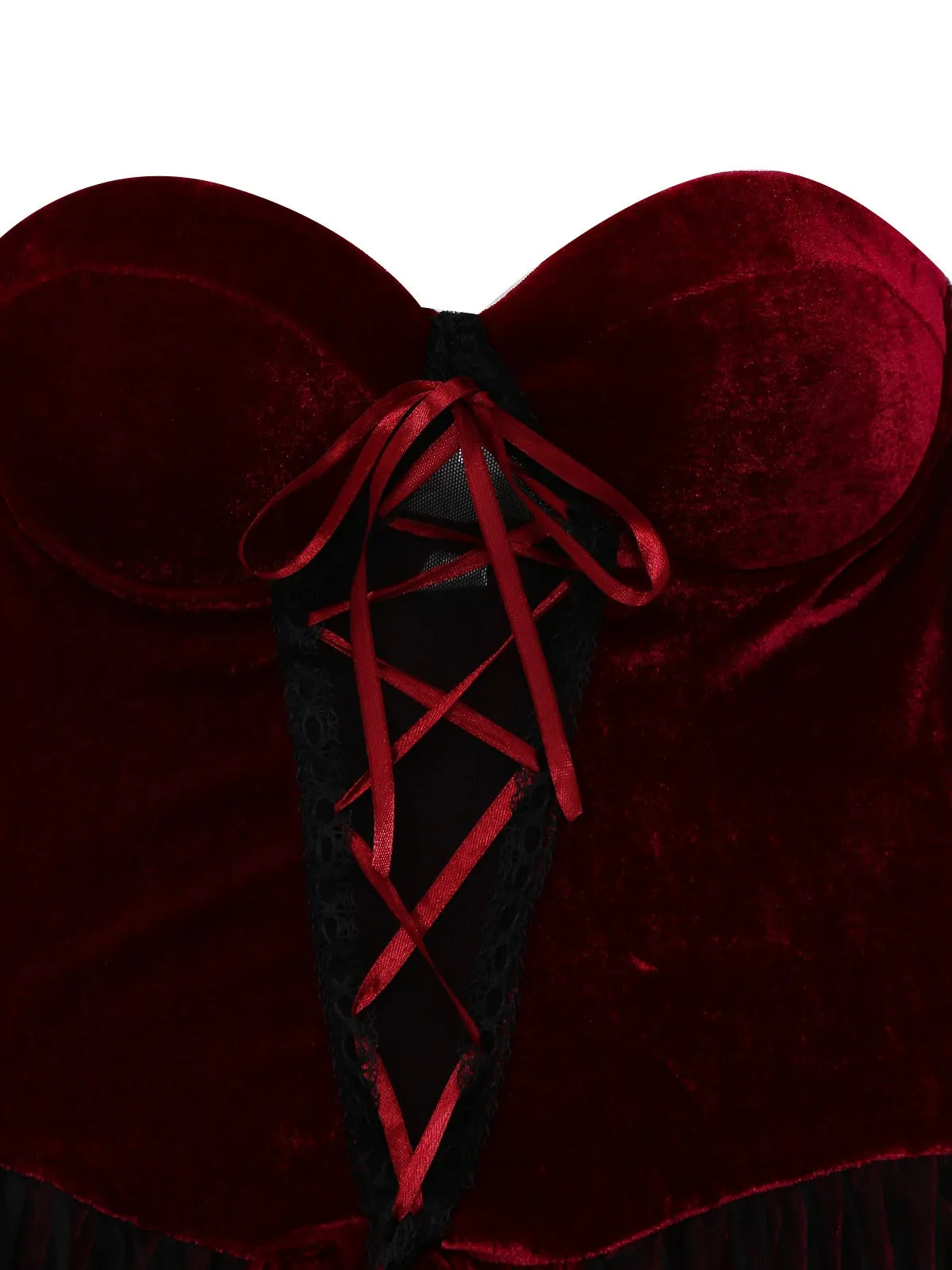 Burgundy 1960s Gothic Mesh Strapless Irregular Hem Dress sold by Retro Stage product image thumbnail 3