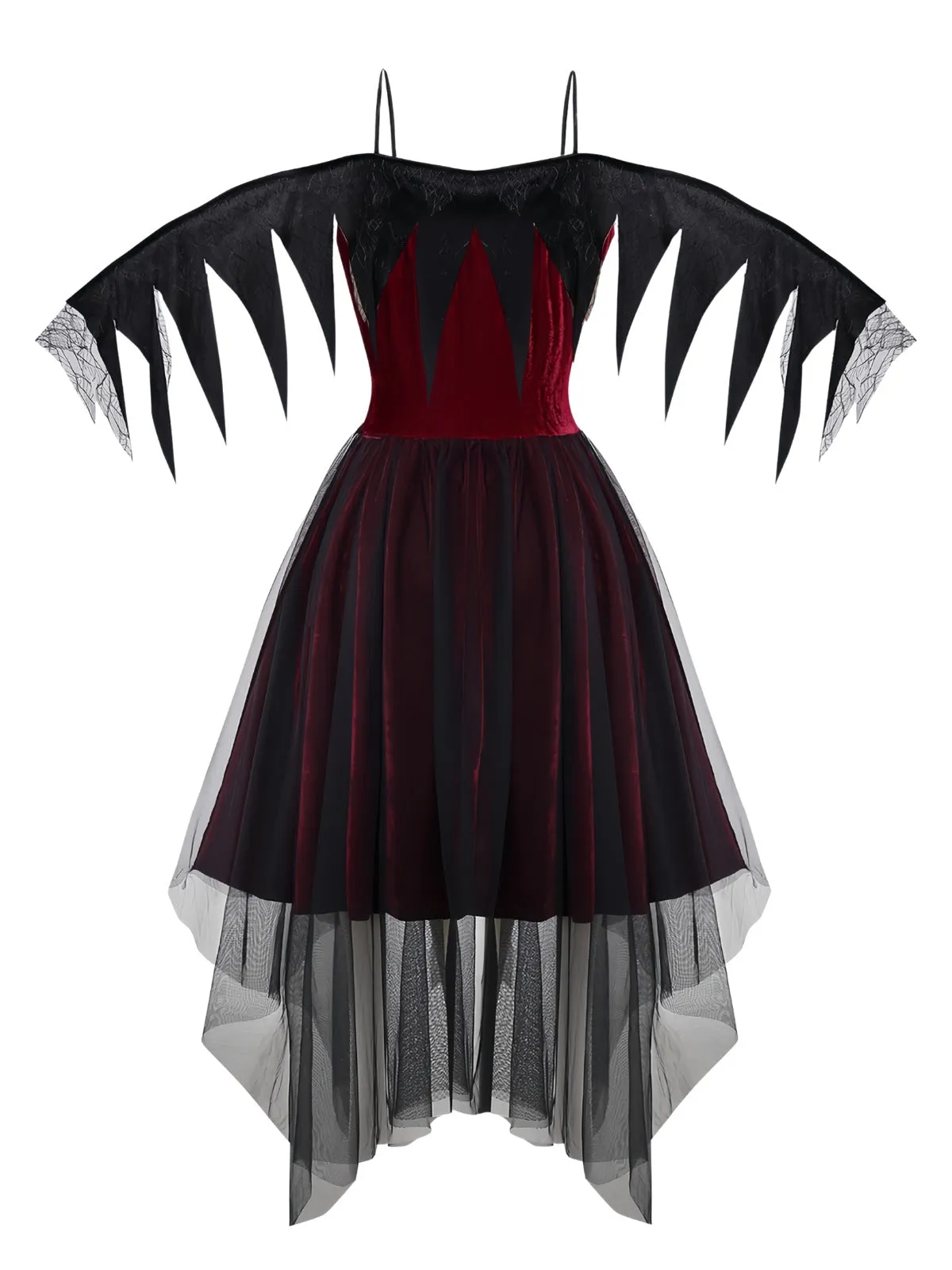 Burgundy 1960s Gothic Mesh Strapless Irregular Hem Dress sold by Retro Stage product image thumbnail 2