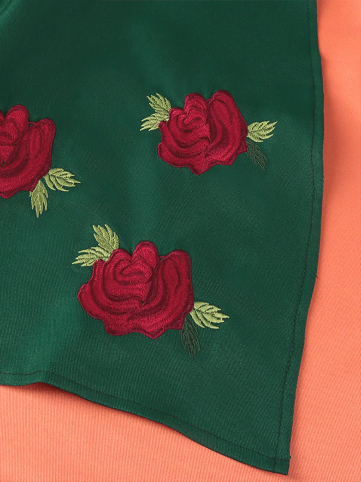 Green 1950s Floral Embroidered Ruffled Mock Two-Piece Dress sold by Retro Stage product image thumbnail 4