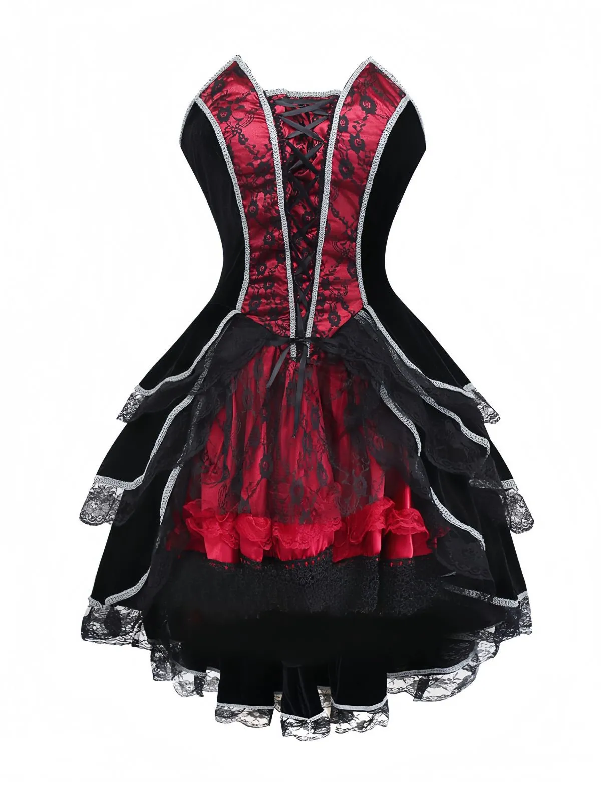 Red 1970s Bat Strapless Lace High-Low Hem Dress sold by Retro Stage