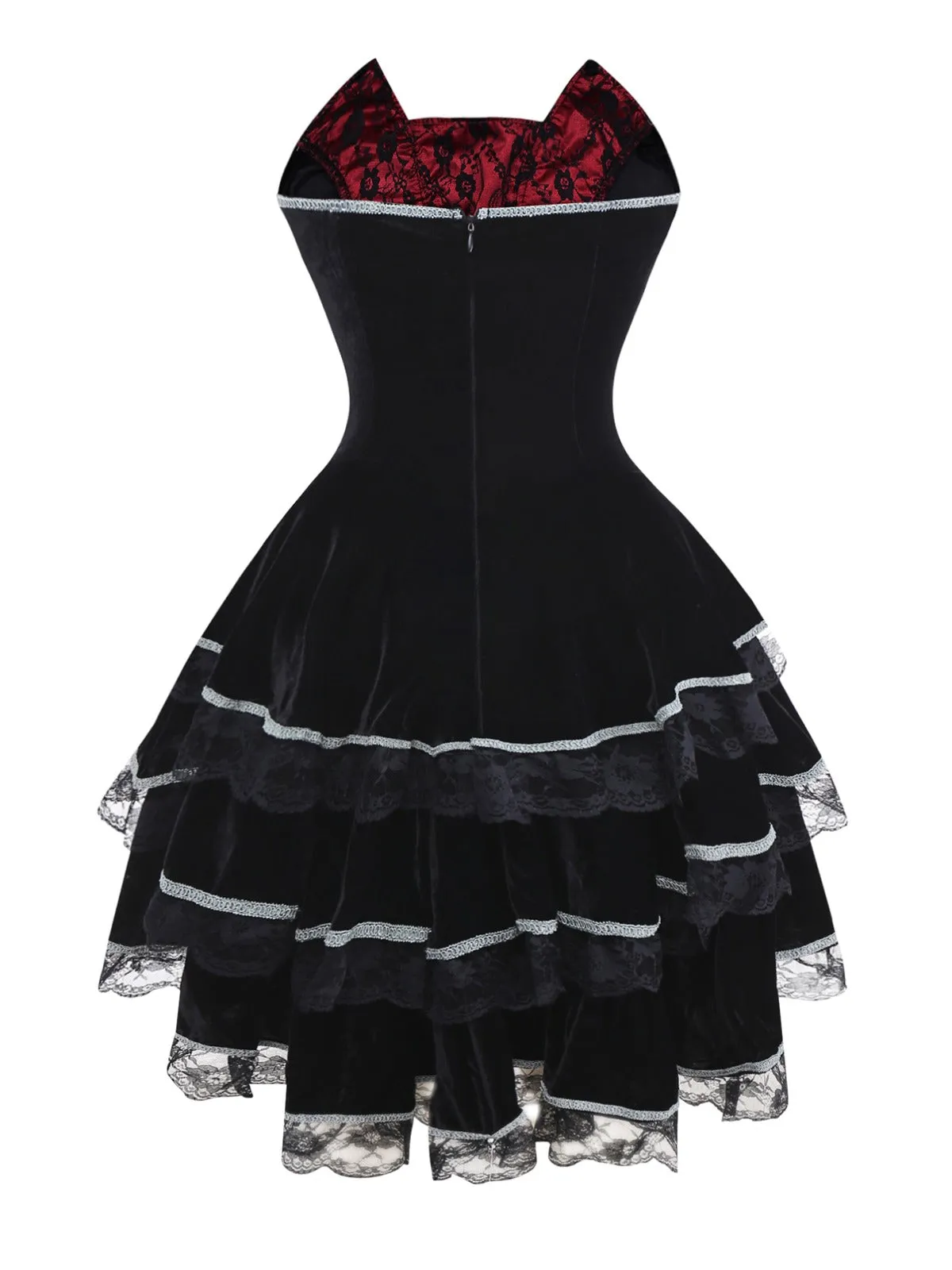 Red 1970s Bat Strapless Lace High-Low Hem Dress sold by Retro Stage product image thumbnail 2