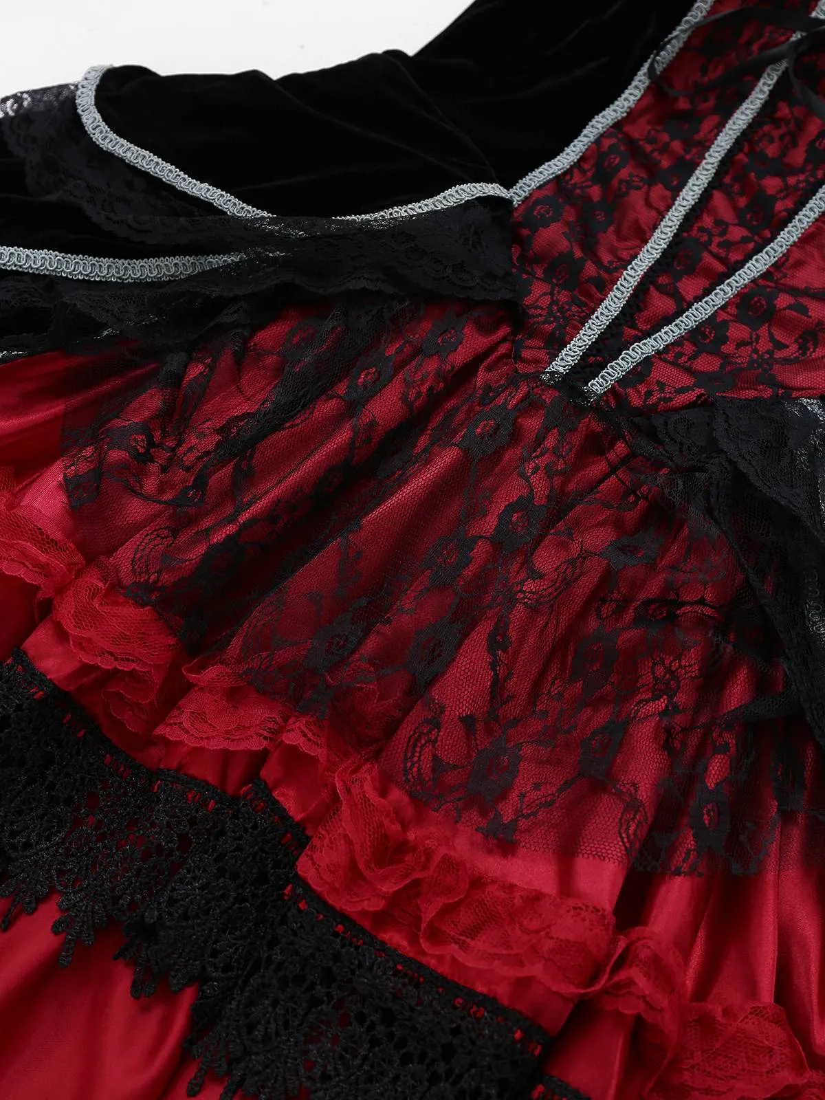 Red 1970s Bat Strapless Lace High-Low Hem Dress sold by Retro Stage product image thumbnail 4