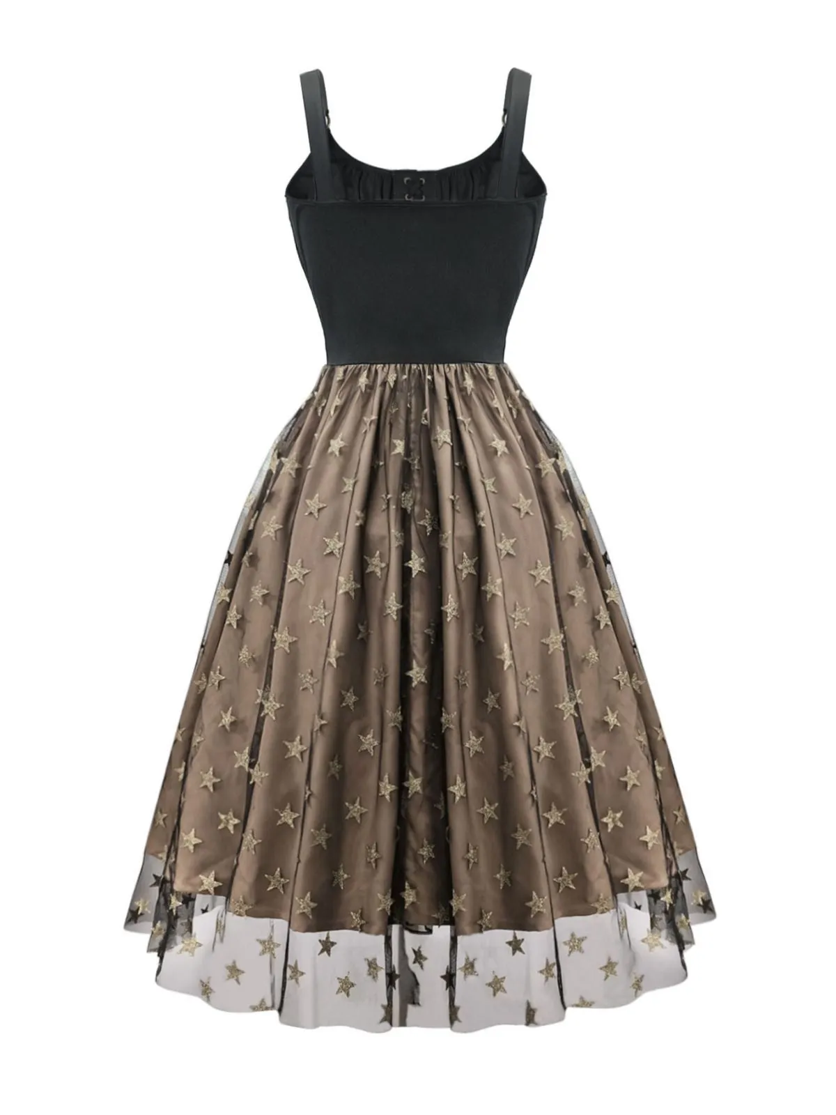 Black 1950s Gold Star Sequined Mesh Ruched Dress sold by Retro Stage product image thumbnail 2