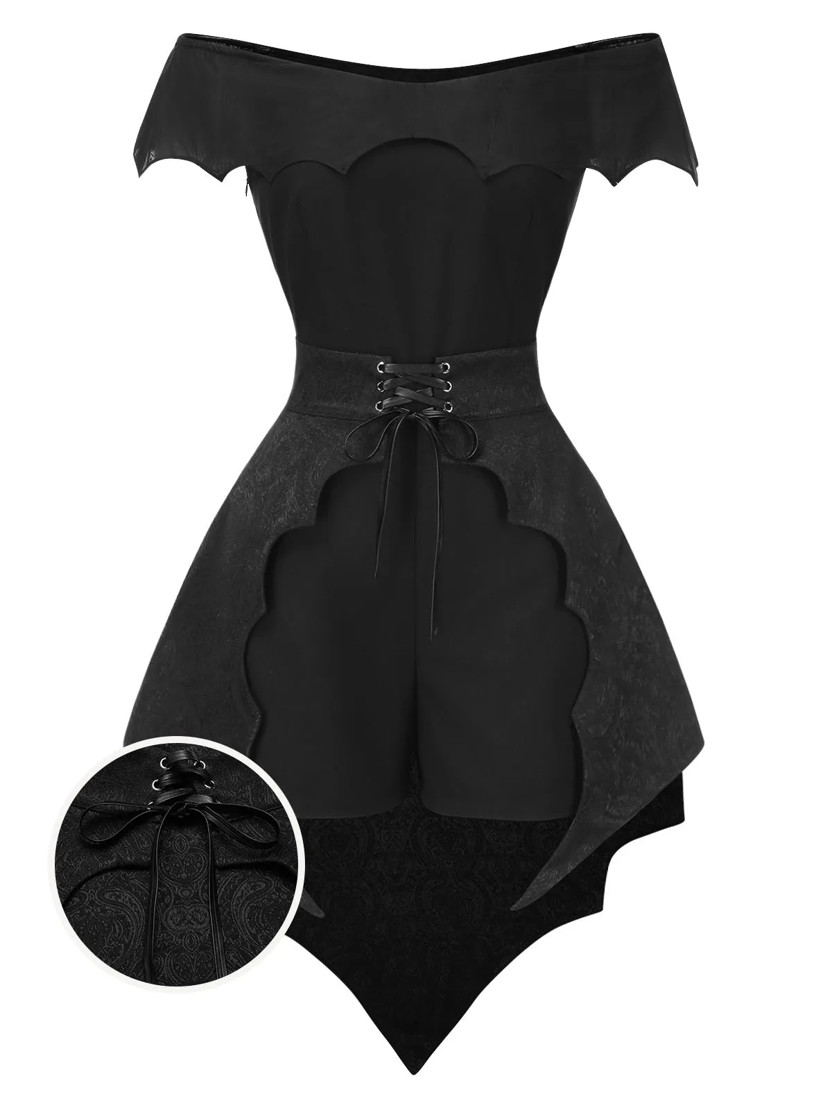 2PCS Black 1950s Gothic Bat Romper & High-Low Cover-Up sold by Retro Stage product image thumbnail 3