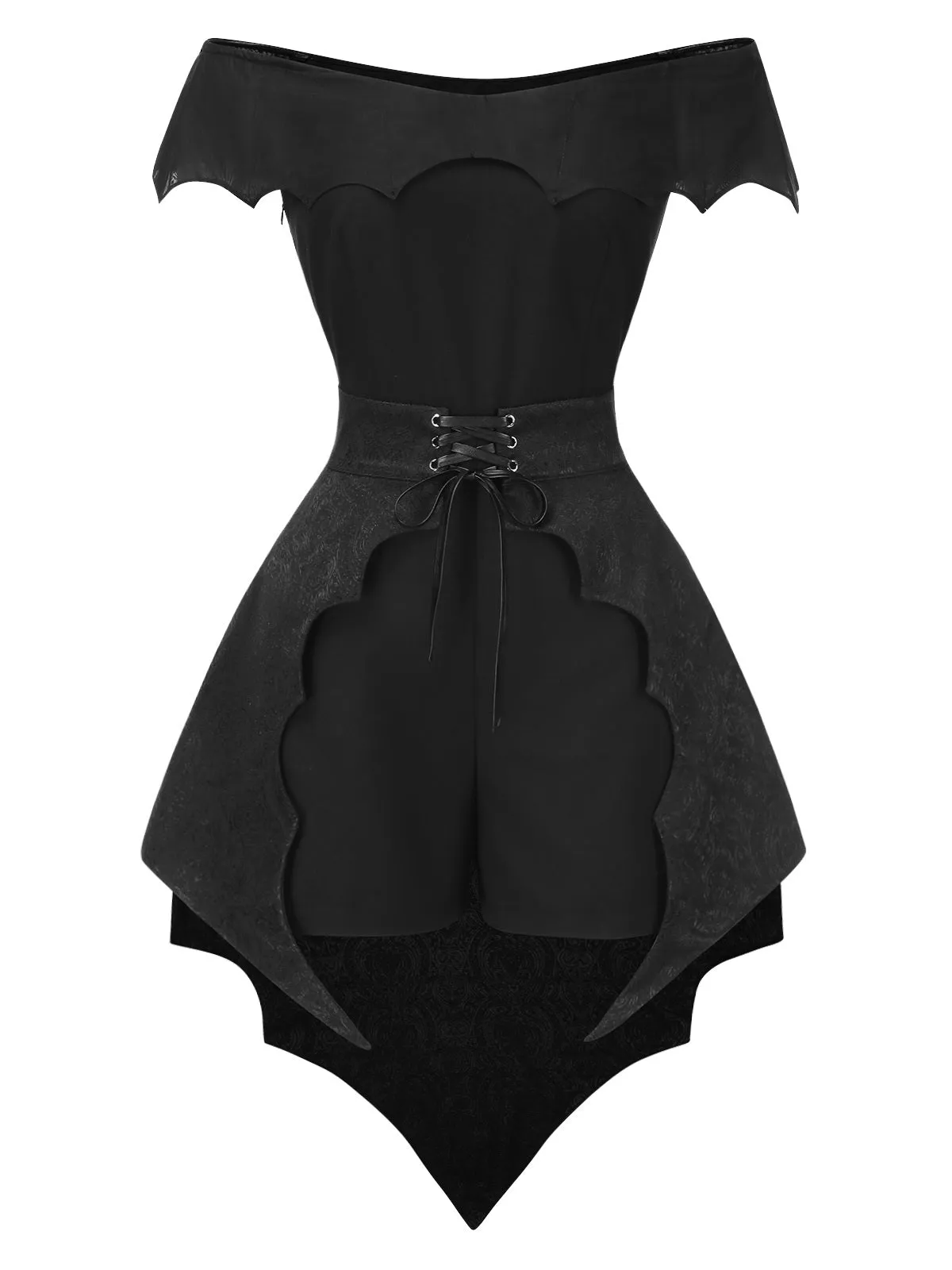 2PCS Black 1950s Gothic Bat Romper & High-Low Cover-Up sold by Retro Stage product image thumbnail 4