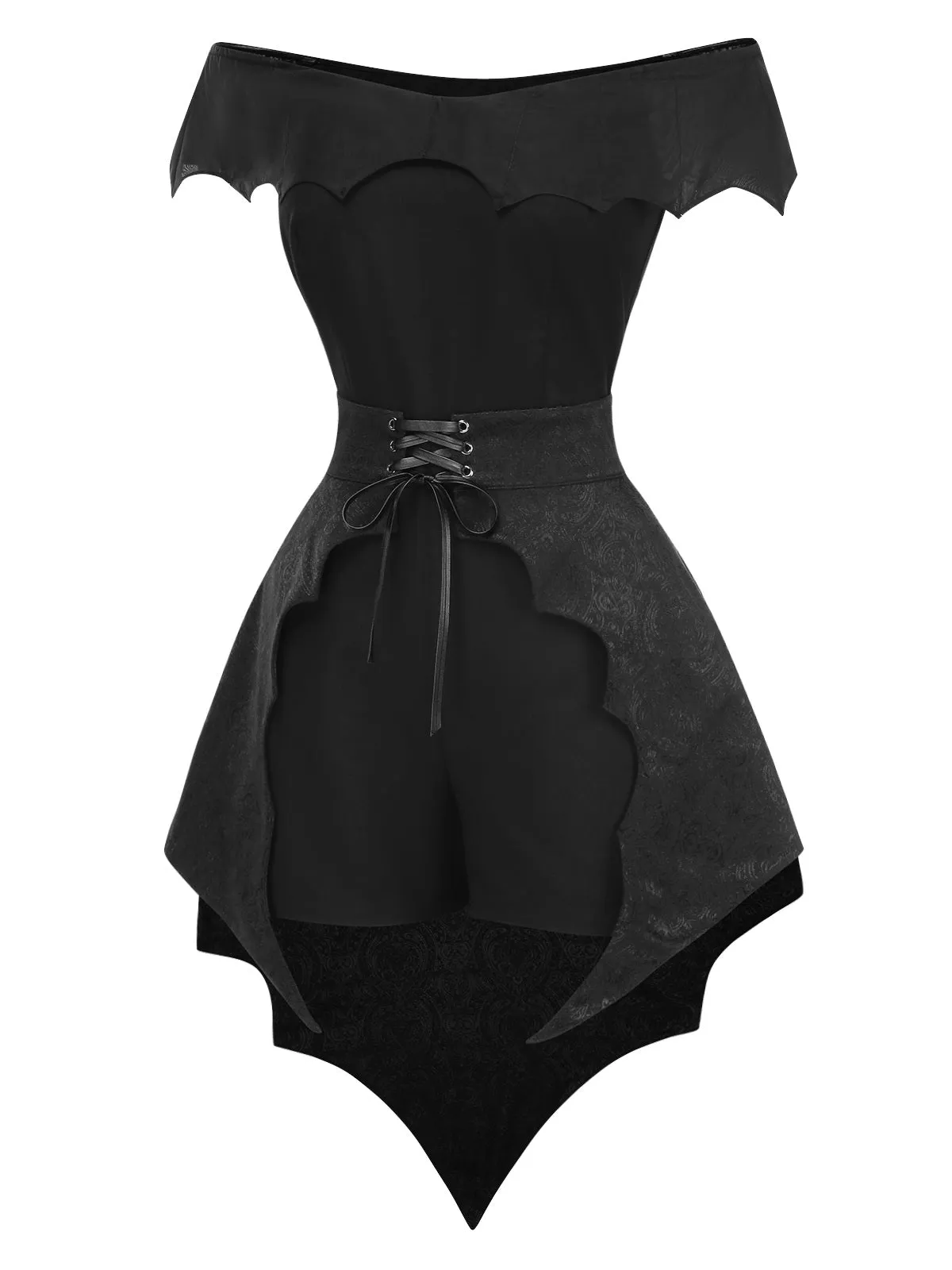 2PCS Black 1950s Gothic Bat Romper & High-Low Cover-Up sold by Retro Stage product image thumbnail 5