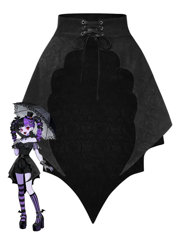 Black 1950s Gothic Bat Jacquard High-Low Hem Cover-Up sold by Retro Stage