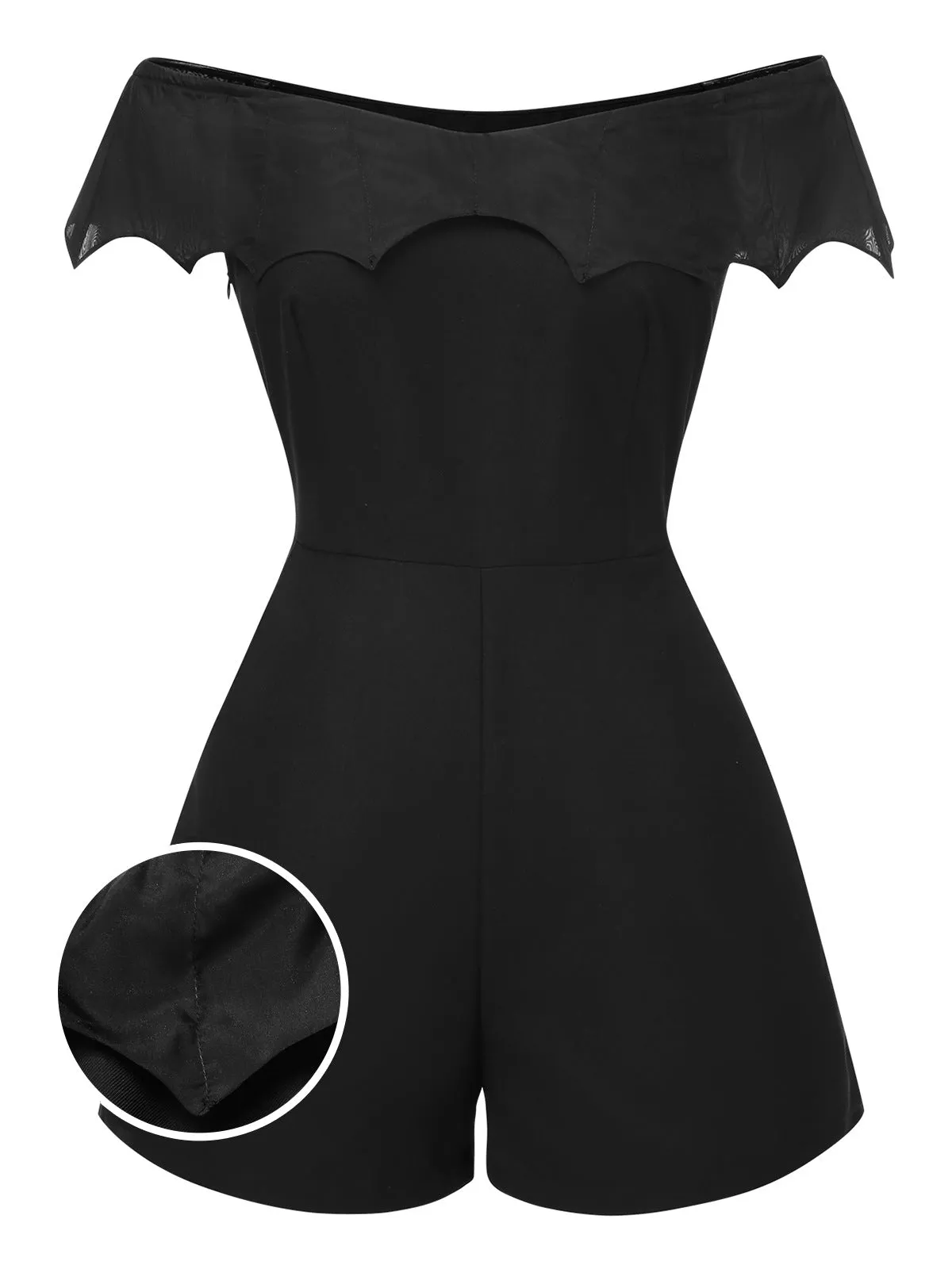 Black 1950s Gothic Bat Off-Shoulder Mesh Romper sold by Retro Stage product image thumbnail 3