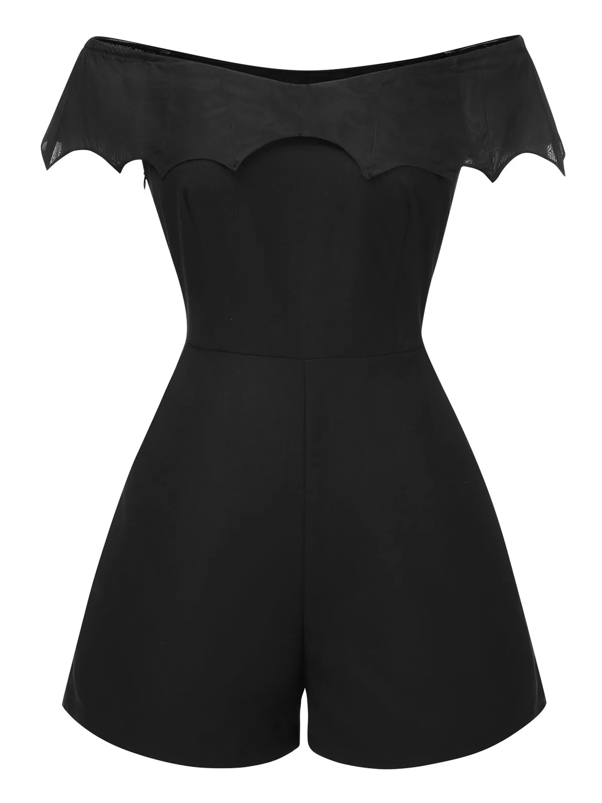 Black 1950s Gothic Bat Off-Shoulder Mesh Romper sold by Retro Stage product image thumbnail 4