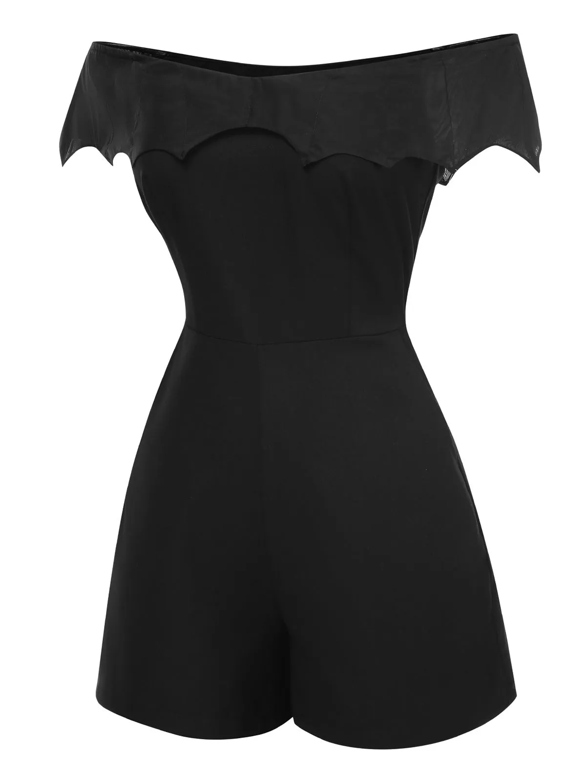 Black 1950s Gothic Bat Off-Shoulder Mesh Romper sold by Retro Stage product image thumbnail 5