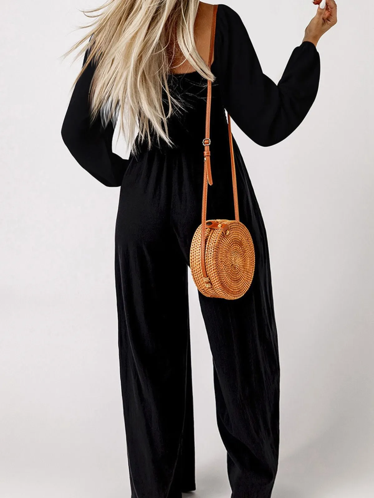 1950s Solid Square Neck Smocked Long Jumpsuit sold by Retro Stage product image thumbnail 2