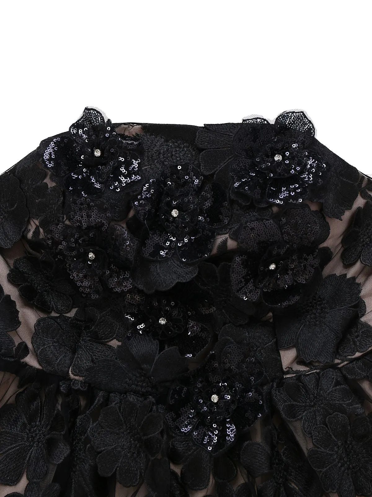 Black 1950s Bandeau Mesh 3D-Floral Patchwork Dress sold by Retro Stage product image thumbnail 3