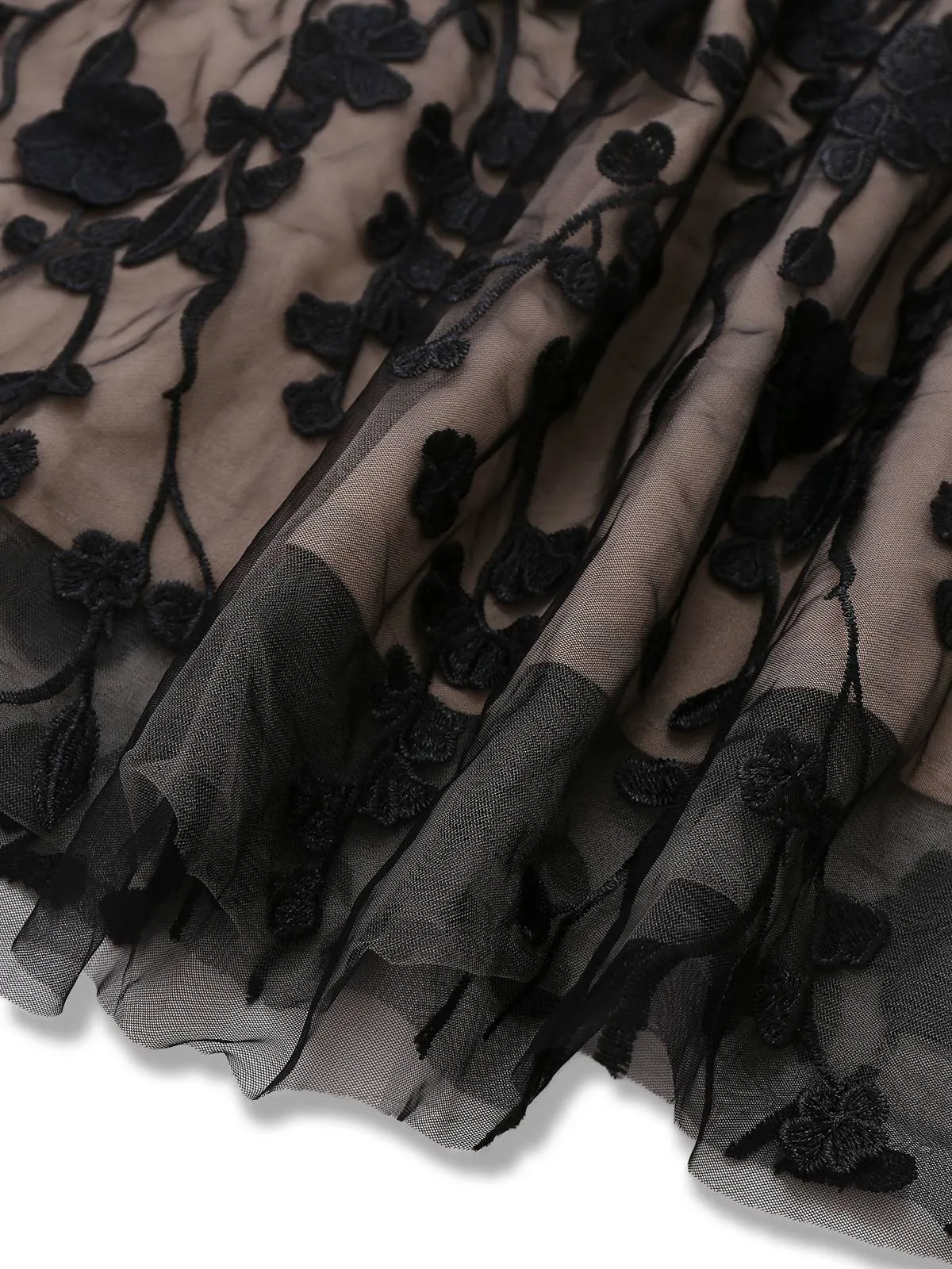 Black 1950s Bandeau Mesh 3D-Floral Patchwork Dress sold by Retro Stage product image thumbnail 4