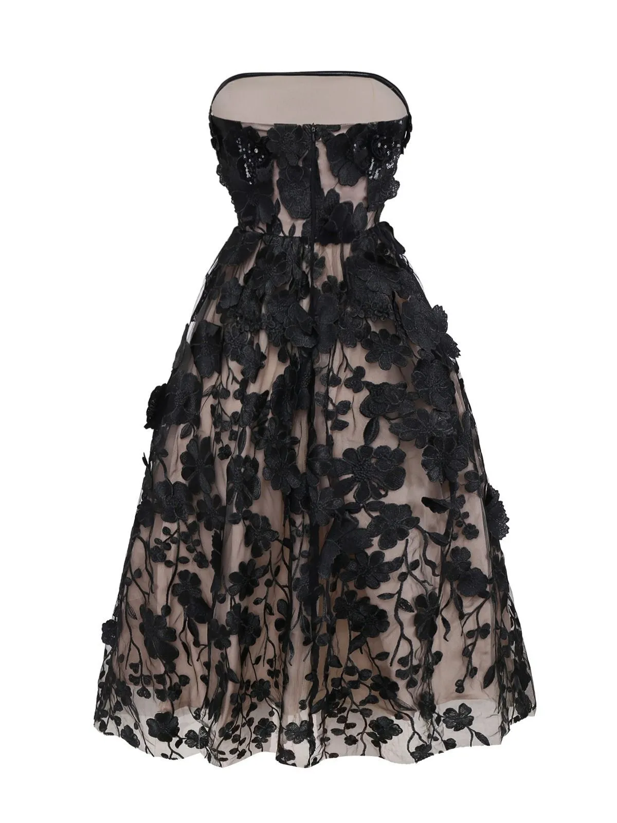 Black 1950s Bandeau Mesh 3D-Floral Patchwork Dress sold by Retro Stage product image thumbnail 2