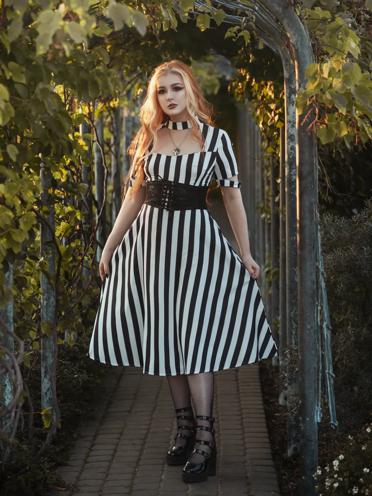 1950s Halloween Striped Hollow Collar Dress sold by Retro Stage product image thumbnail 3