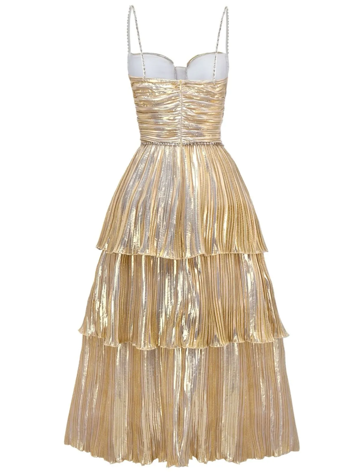 Gold 1930s Metallic Tiered Spaghetti Strap Dress sold by Retro Stage product image thumbnail 3