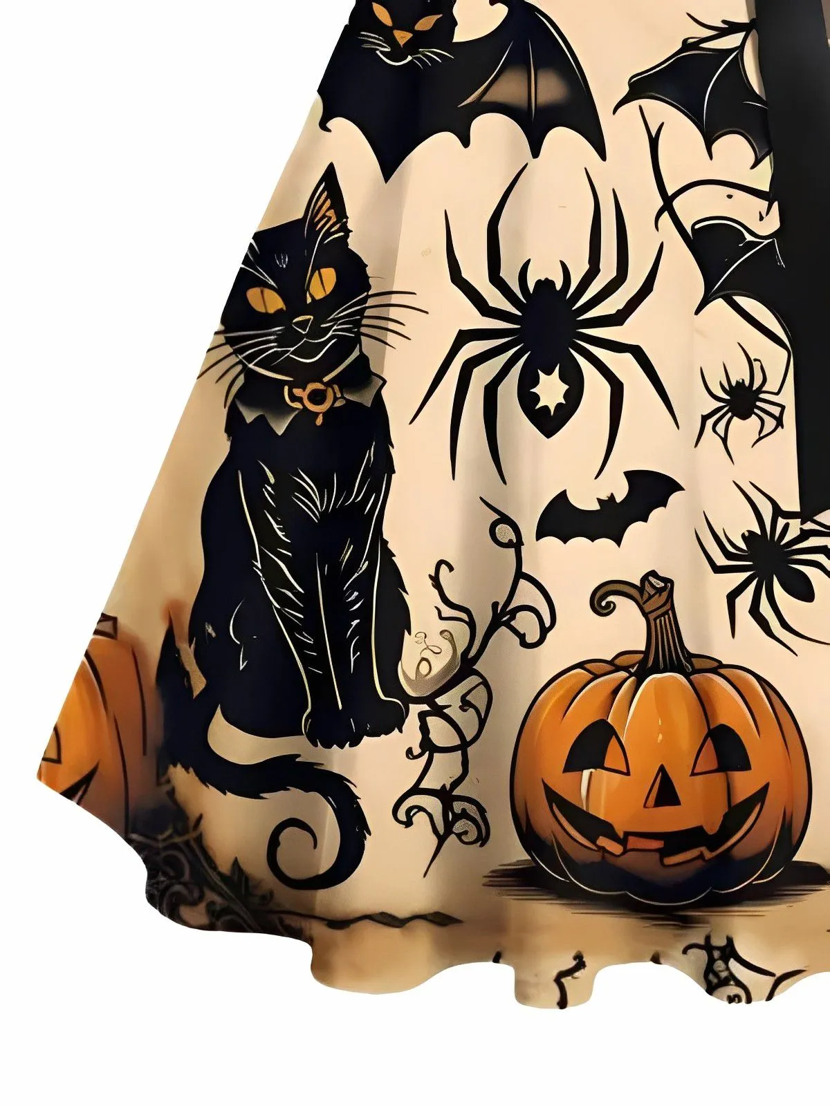 Orange 1950s Halloween Pumpkin Cat Bat Print Swing Dress sold by Retro Stage product image thumbnail 4