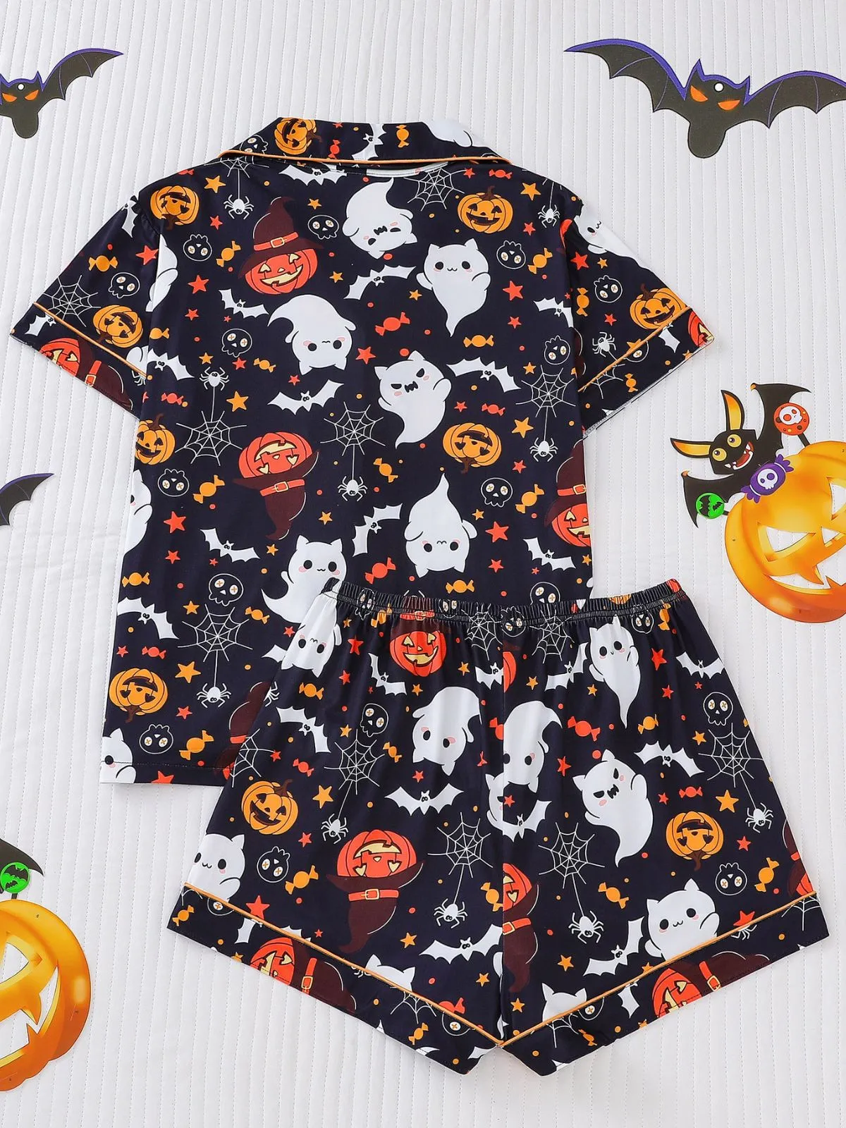 Black 1950s Halloween Print Notched Collar Pajama Set sold by Retro Stage product image thumbnail 2