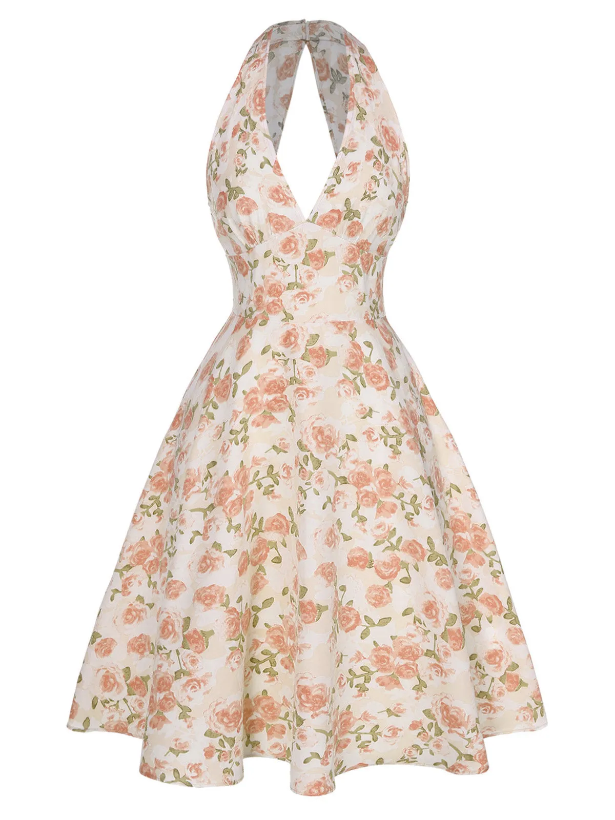 Orange 1950s Floral V-Neck Dress sold by Retro Stage product image thumbnail 4