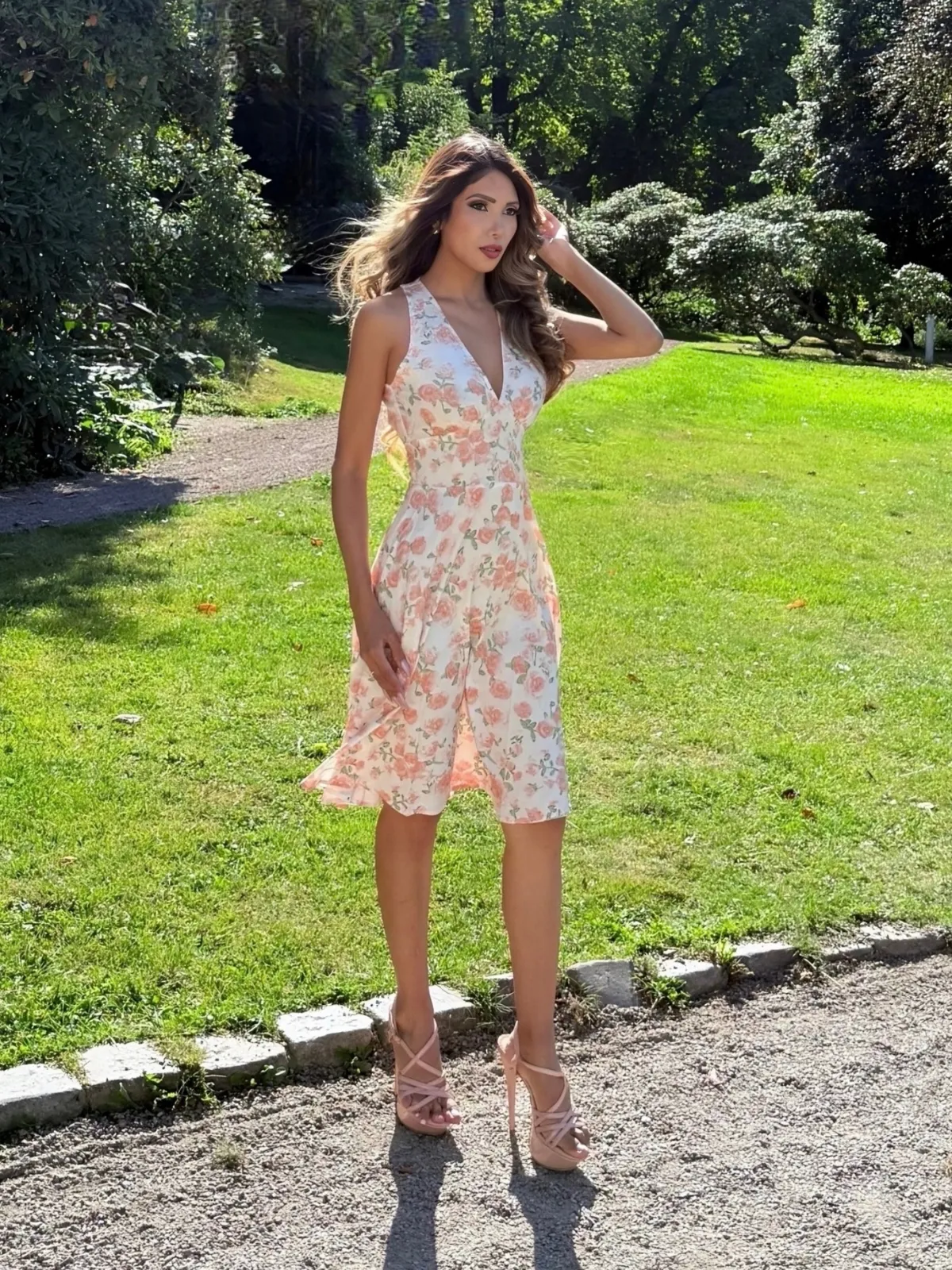 Orange 1950s Floral V-Neck Dress sold by Retro Stage product image thumbnail 2