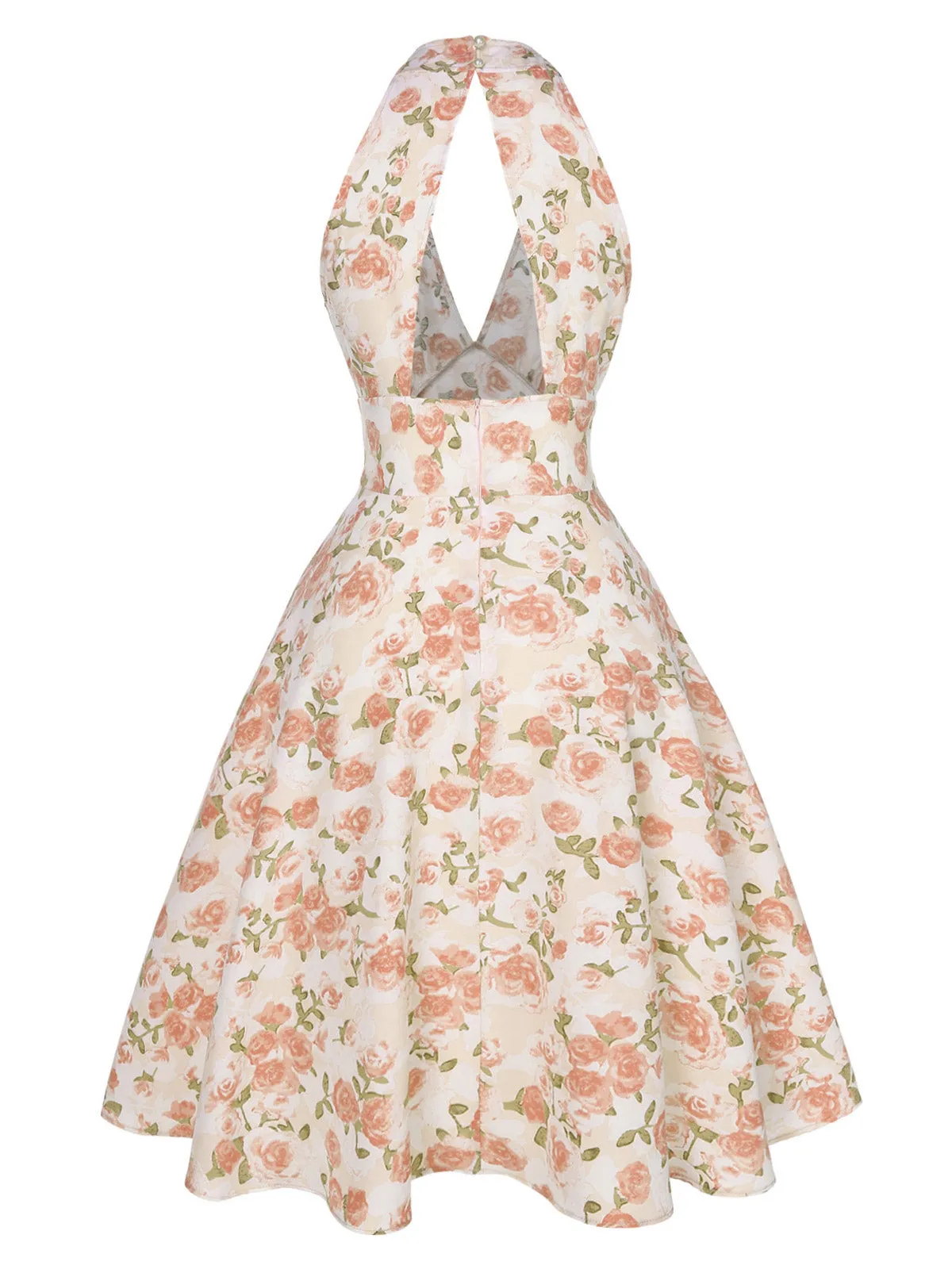Orange 1950s Floral V-Neck Dress sold by Retro Stage product image thumbnail 5