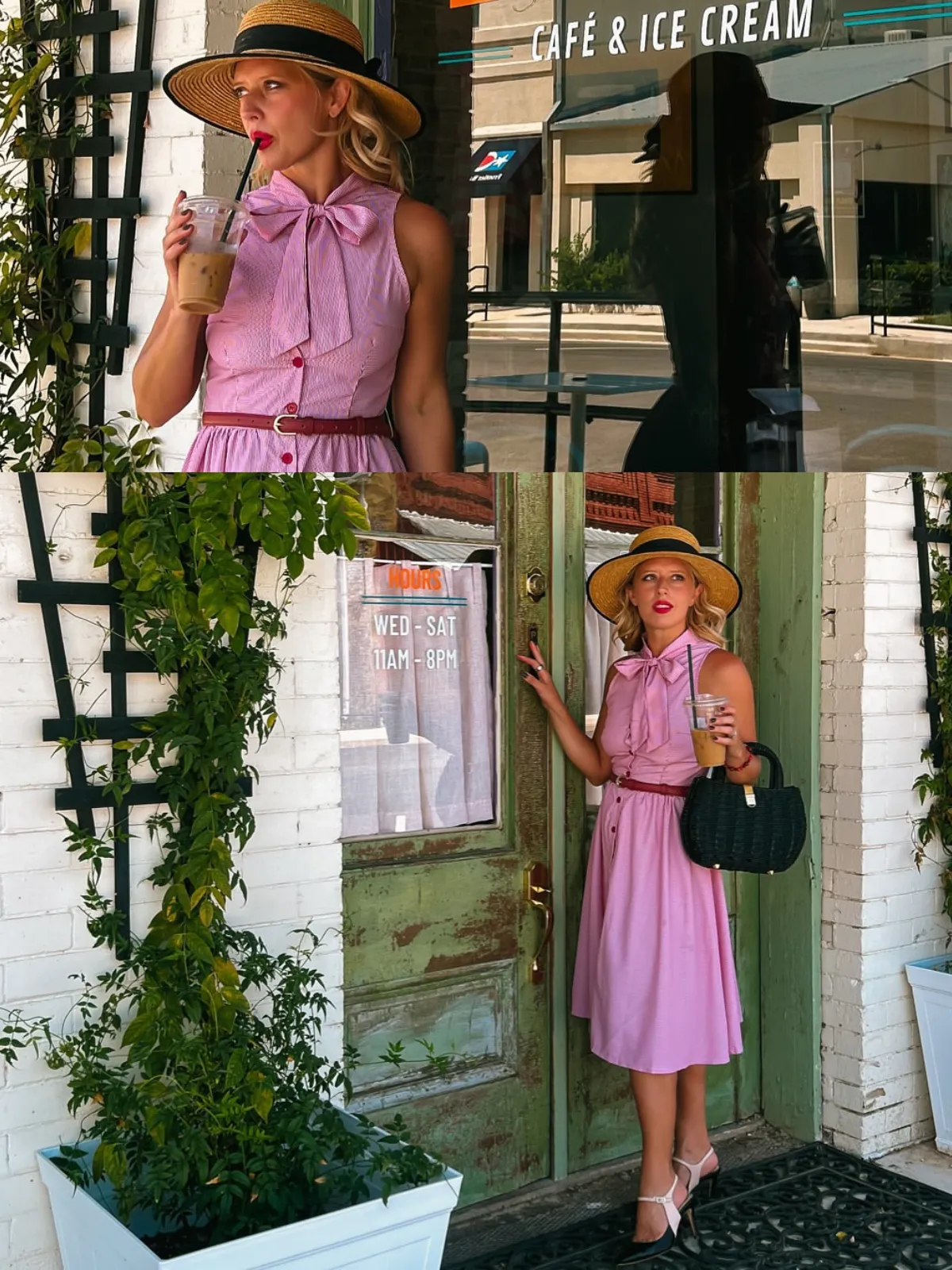 Pink 1950s Pinstripes Tie Collar Dress sold by Retro Stage product image thumbnail 3