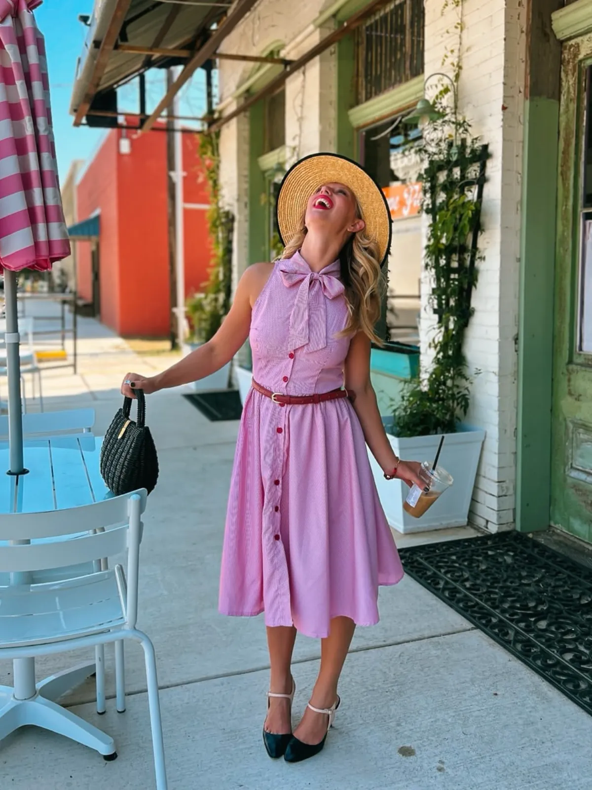 Pink 1950s Pinstripes Tie Collar Dress sold by Retro Stage product image thumbnail 2