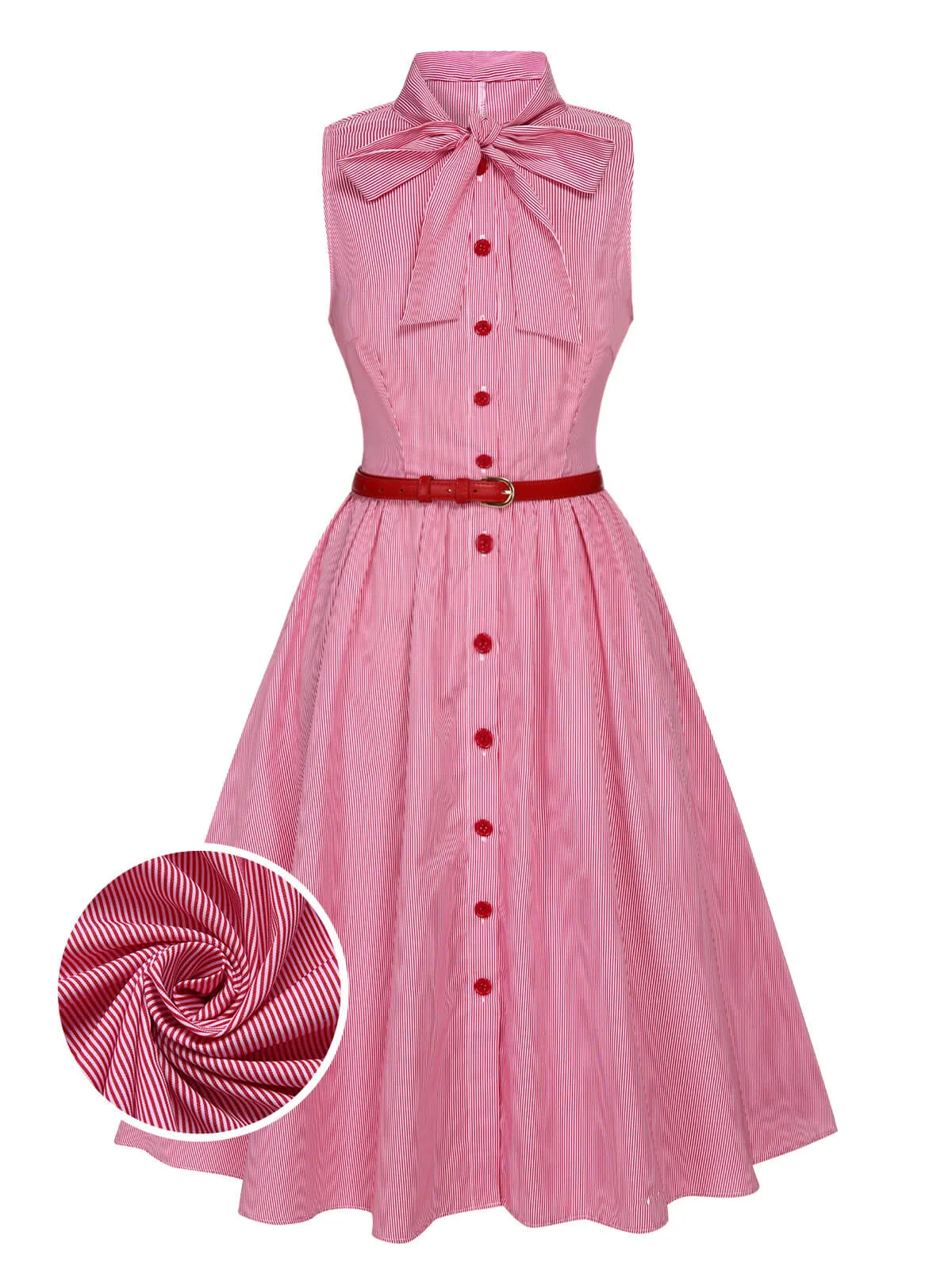 Pink 1950s Pinstripes Tie Collar Dress sold by Retro Stage product image thumbnail 5