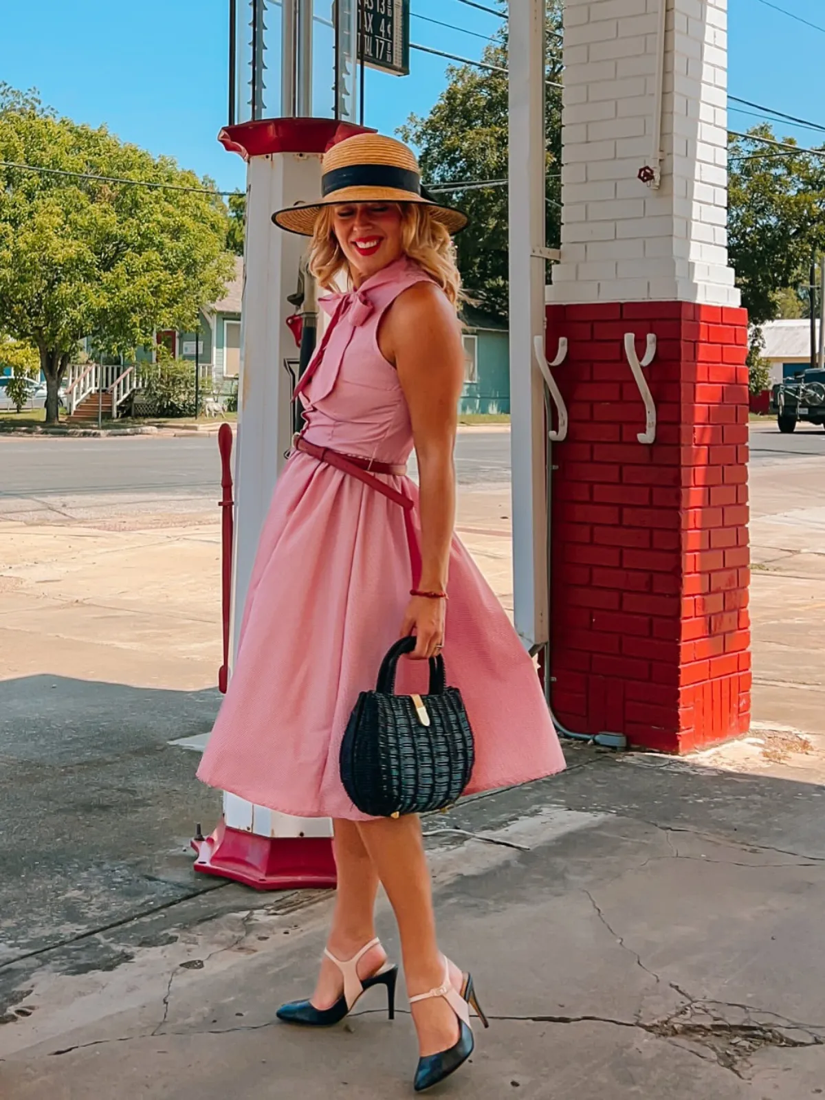 Pink 1950s Pinstripes Tie Collar Dress sold by Retro Stage