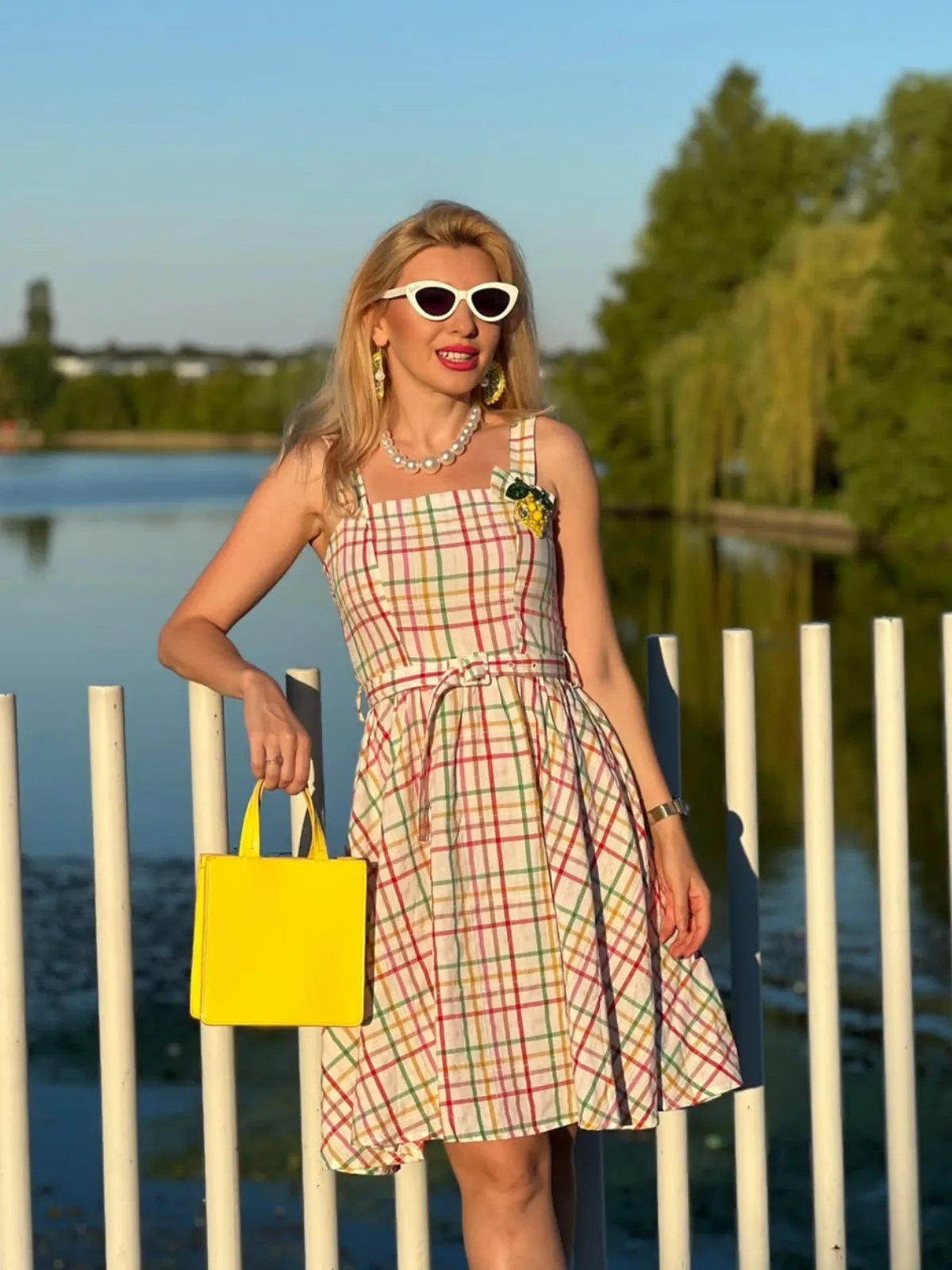 Colorful 1950s Wide Strap Bow Plaid Dress sold by Retro Stage